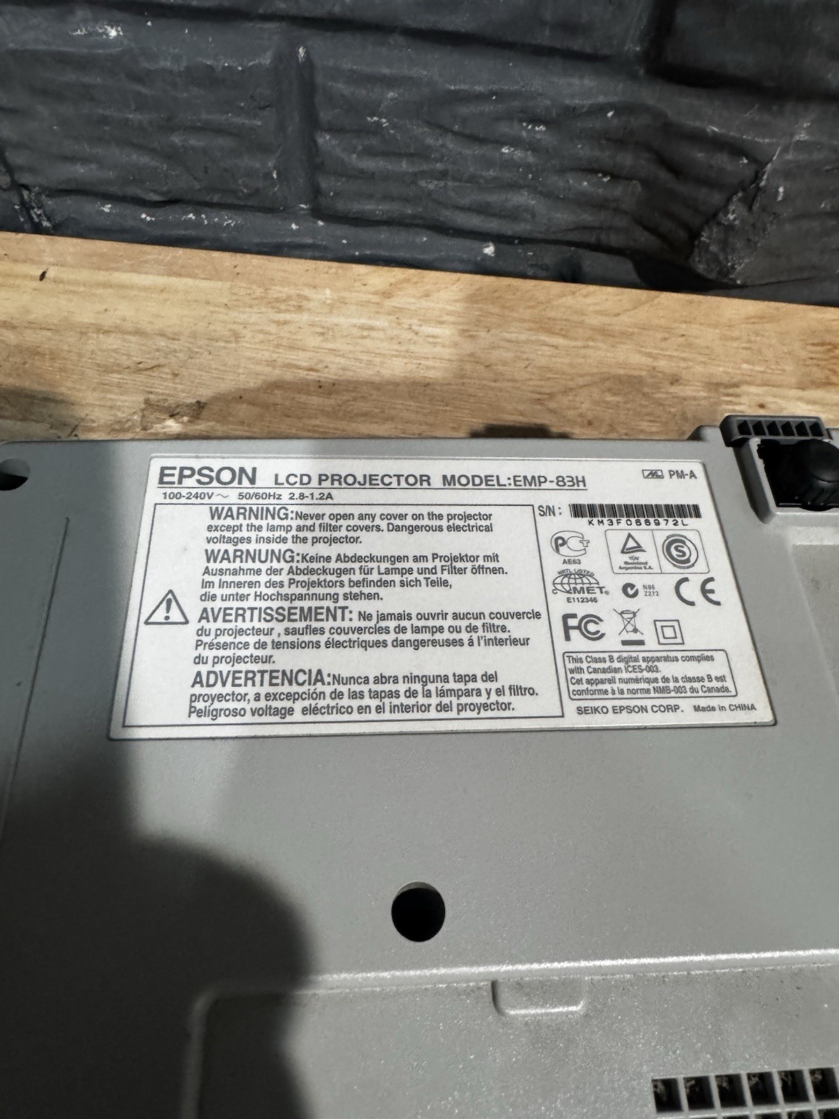 Epson Powerlite 83 Model Emp-83H