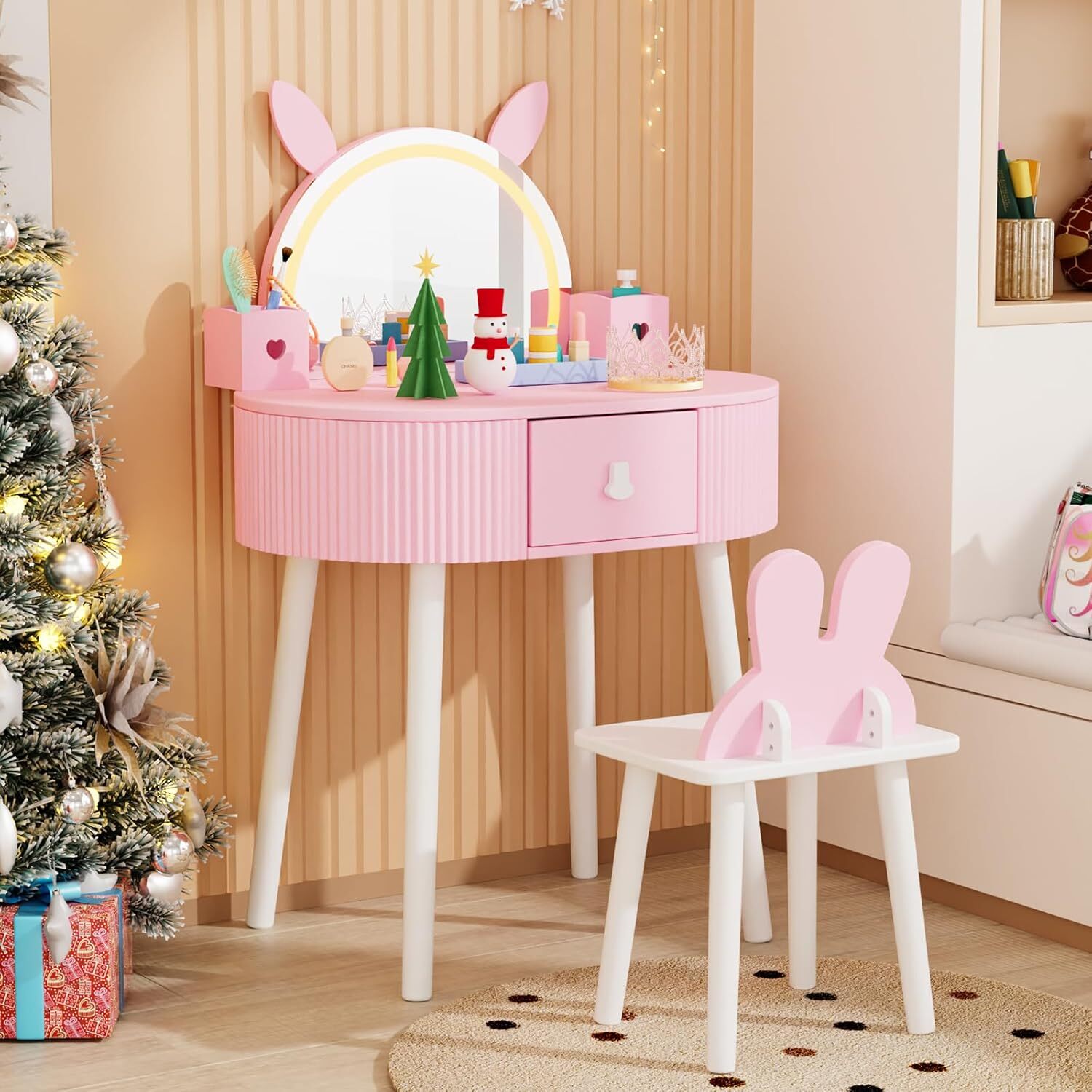 JOYMOR Kids Vanity with Lights, Girls Vanity Set w/Touch Screen 3 Colors