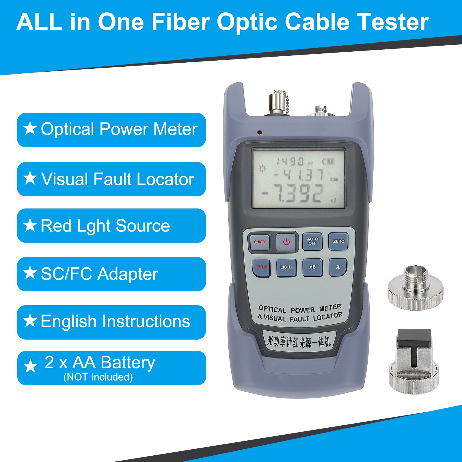 Fiber Optic Cable Tester, 10MW Visual Fault Locator Optical Power Meter