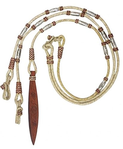 Showman Braided Natural Rawhide Romal Reins w/ Leather Popper