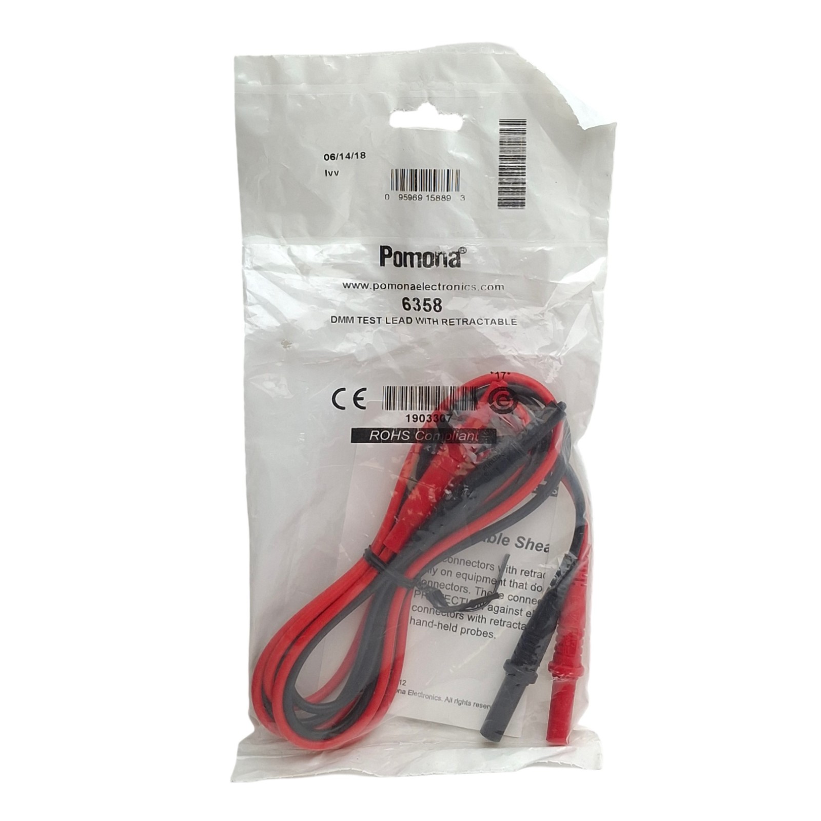 Pamona 1903307 6358 Test Leads, DMM Plug to Retractable Sheath, 18AWG, 48in