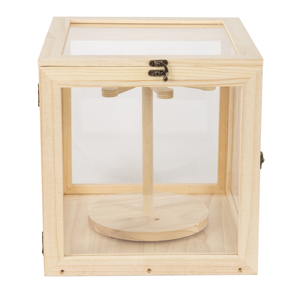 Rotating Clear Wooden Display Case Doll Hanging Storage Display Stand Dustproof