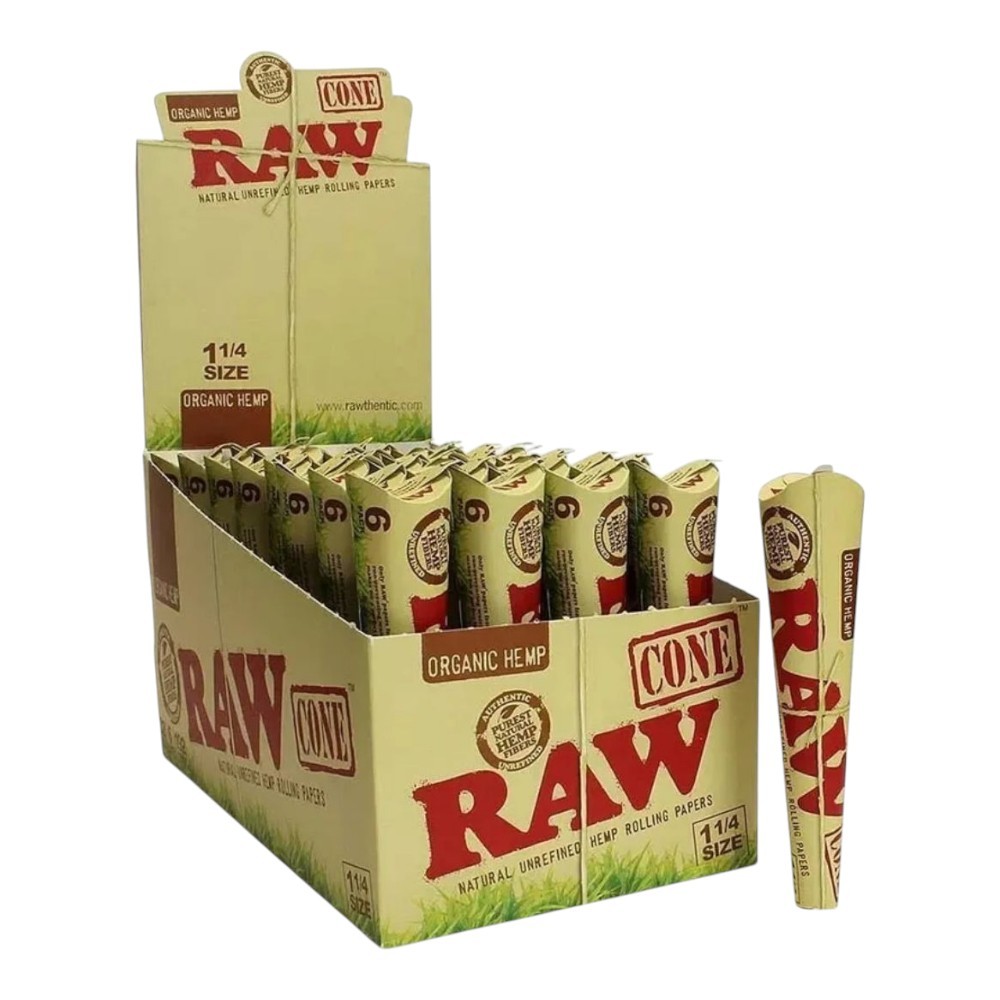 RAW Organic Cones  1- 1/4 Size 32 Pack  6 Cones Per Pack, Free Shipping