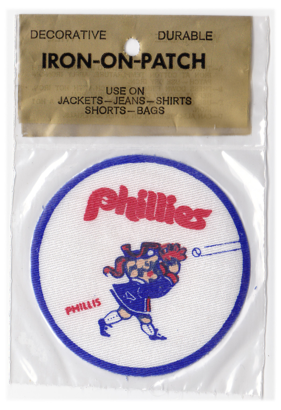 1970'S PHILADELPHIA PHILLIES MASCOT PHILLIS 3" MLB BASEBALL PATCH IN PACKAGE