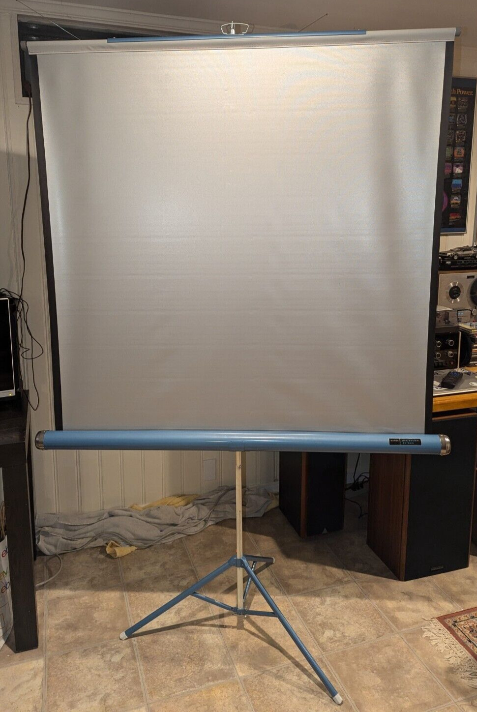 Vintage 1960s Montgomery Ward Movie Slide Blue Metal XL Projection Screen 50X50