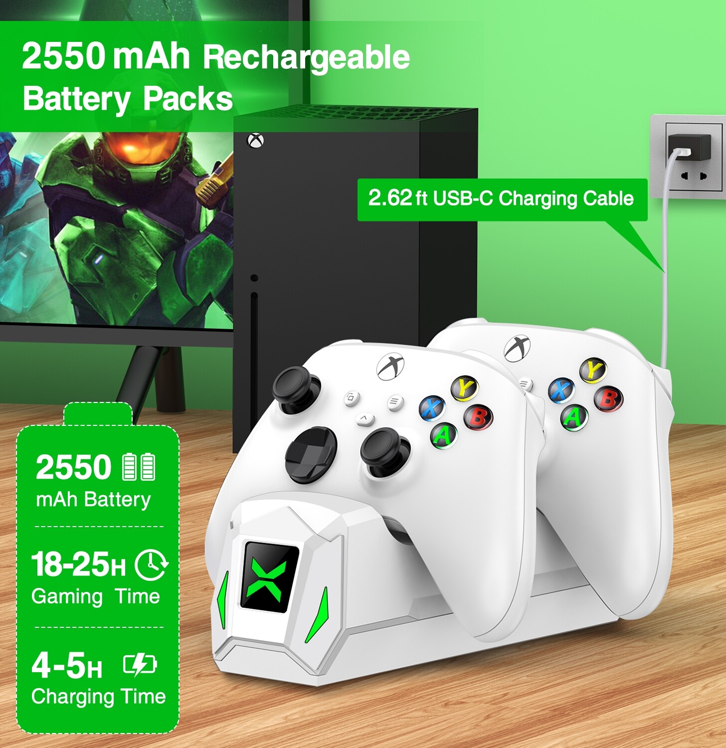 Rechargeable Battery Pack +Charging Dock Station For Xbox Series X/S Controller
