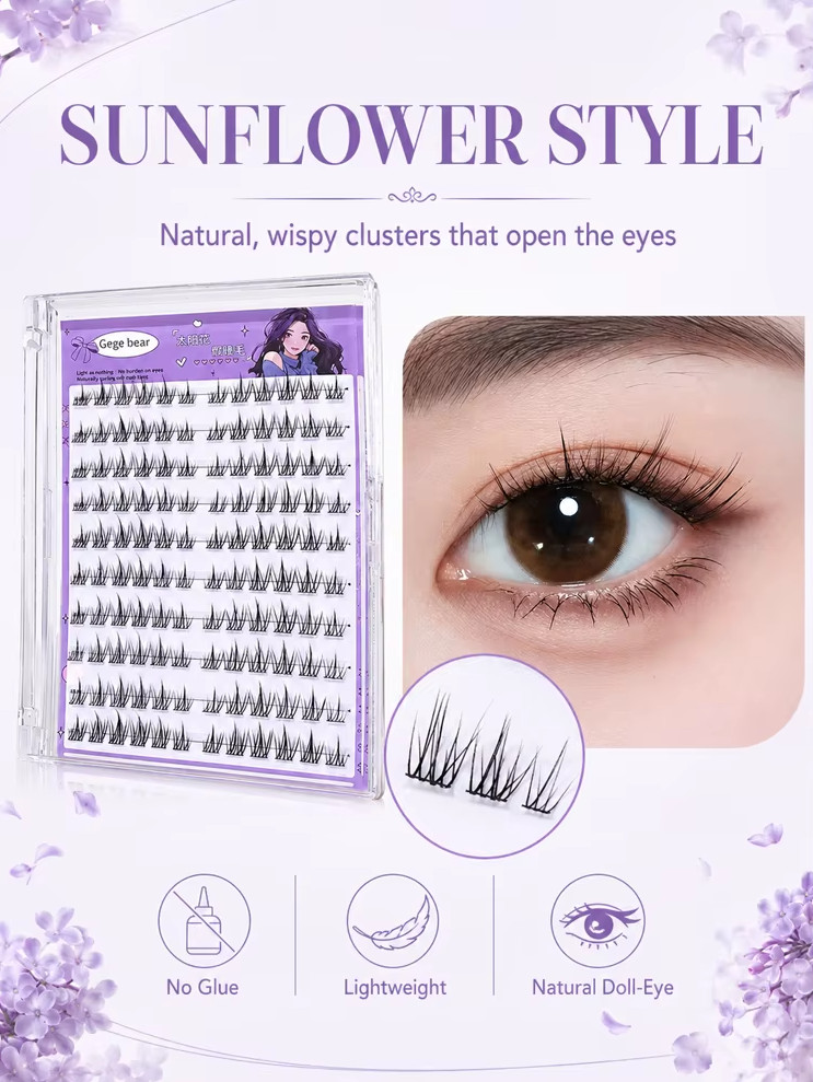 2 Boxes Self‑Adhesive False Eyelashes | No‑Glue Lash Clusters | Wispy Sunflower