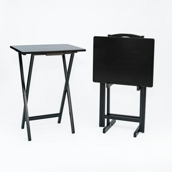 Mainstays 3-Piece Rubberwood Folding TV Tray Table Set of 2 with Storage Rack