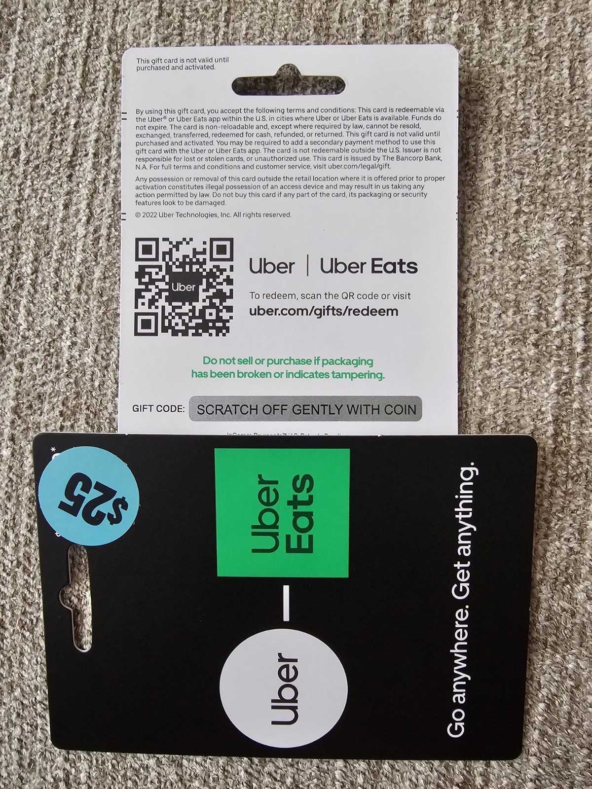 2 $25.00 UBER GIFT CARDS (Physical Card)