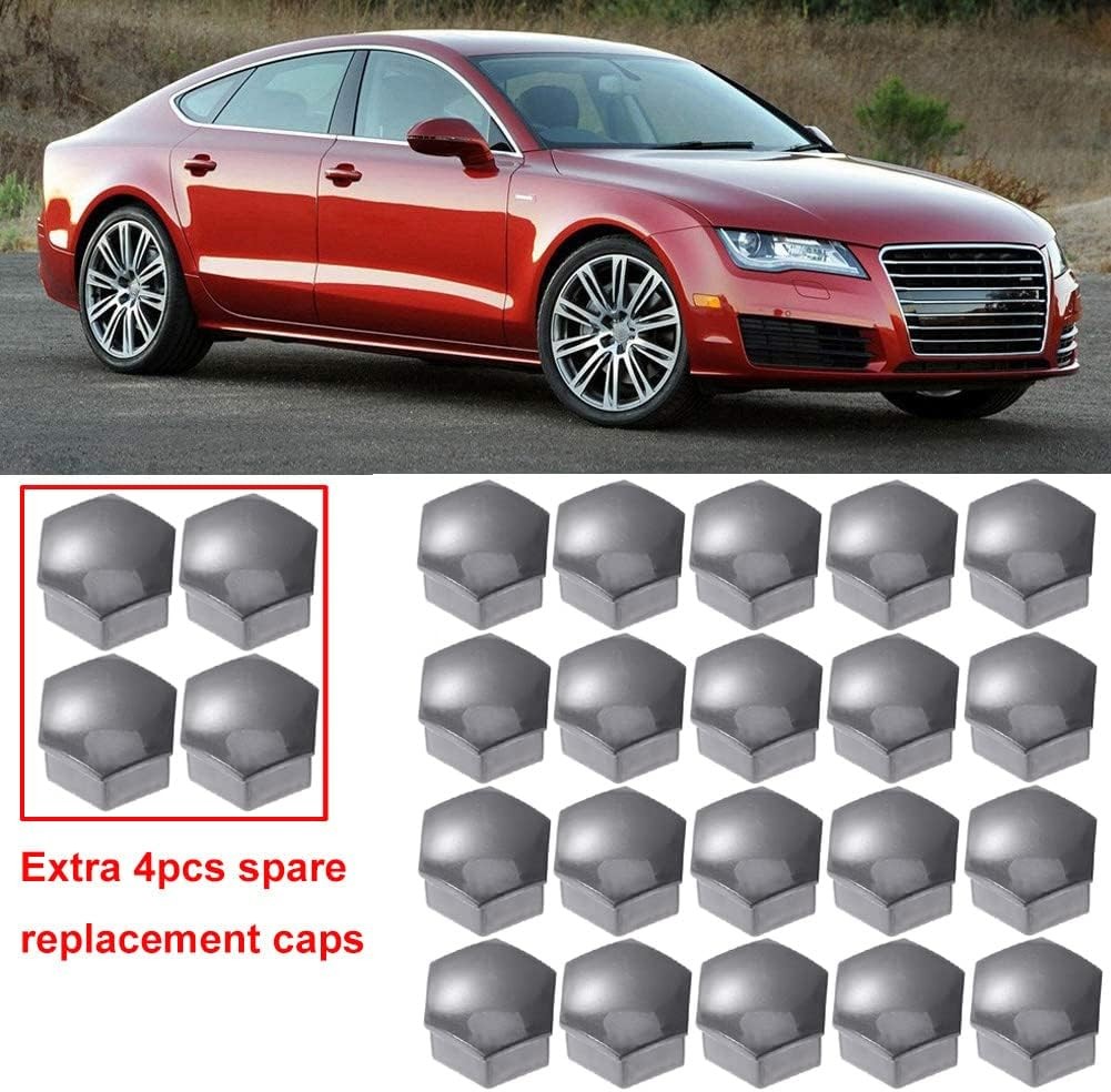 24pcs 17mm Hexagonal Wheel Nut Caps Covers Grey with Removal Tool