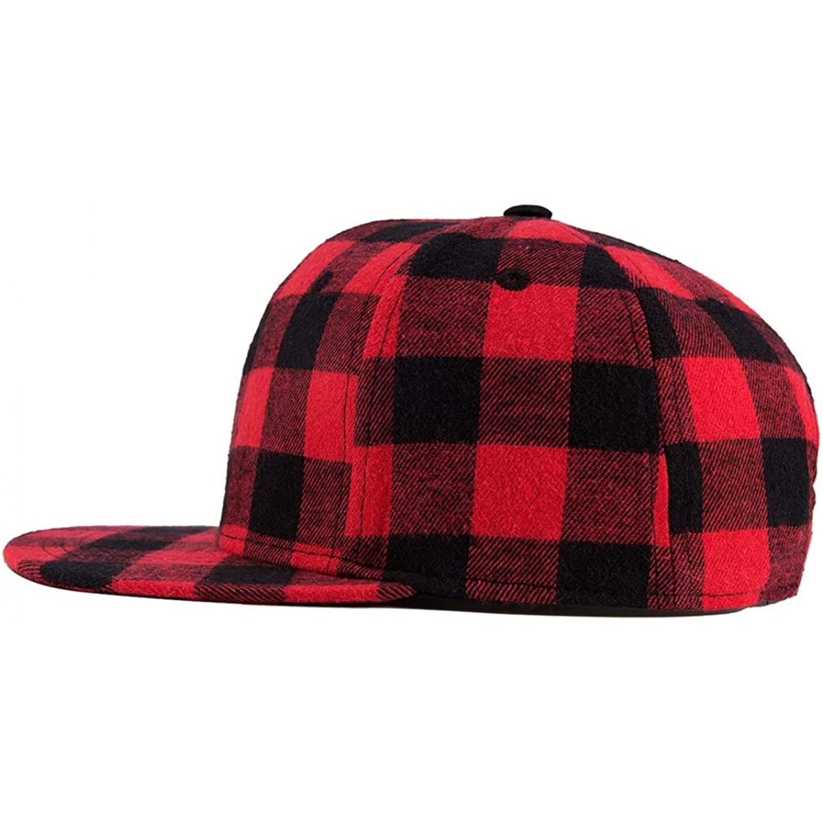 Flannel Plaid Style Hat, Flat Top Baseball Cap - Red and Black Pattern