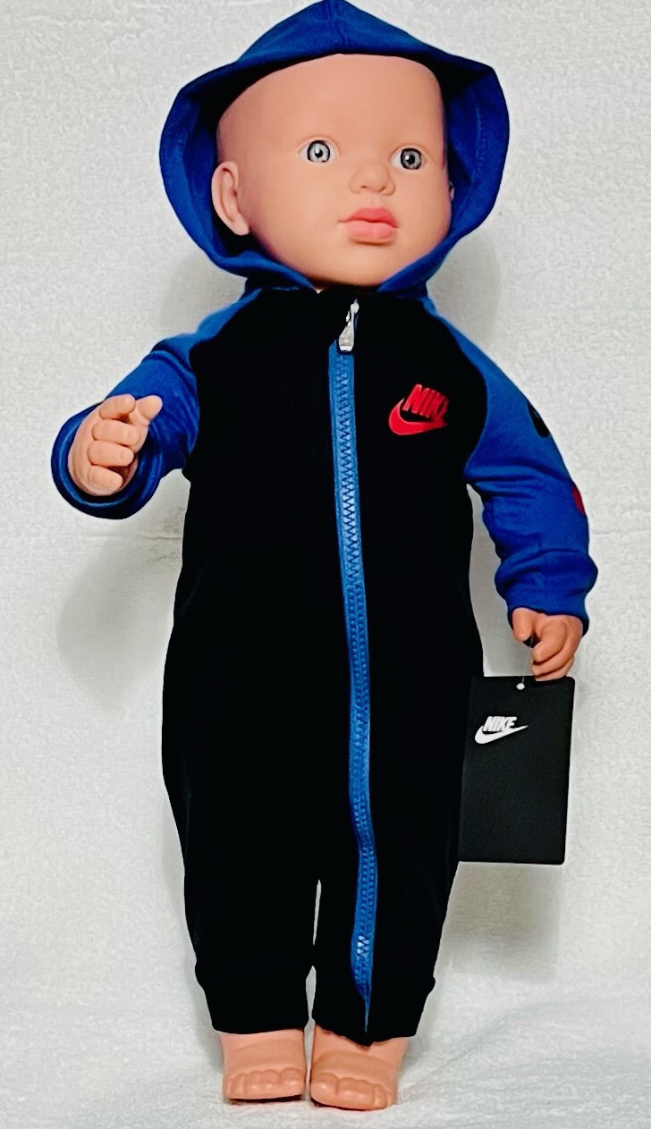 AIR NIKE Baby BOYS  1-pc GIFT ; Hooded Jumpsuit Coverall blue full ZIP 0-12 M.