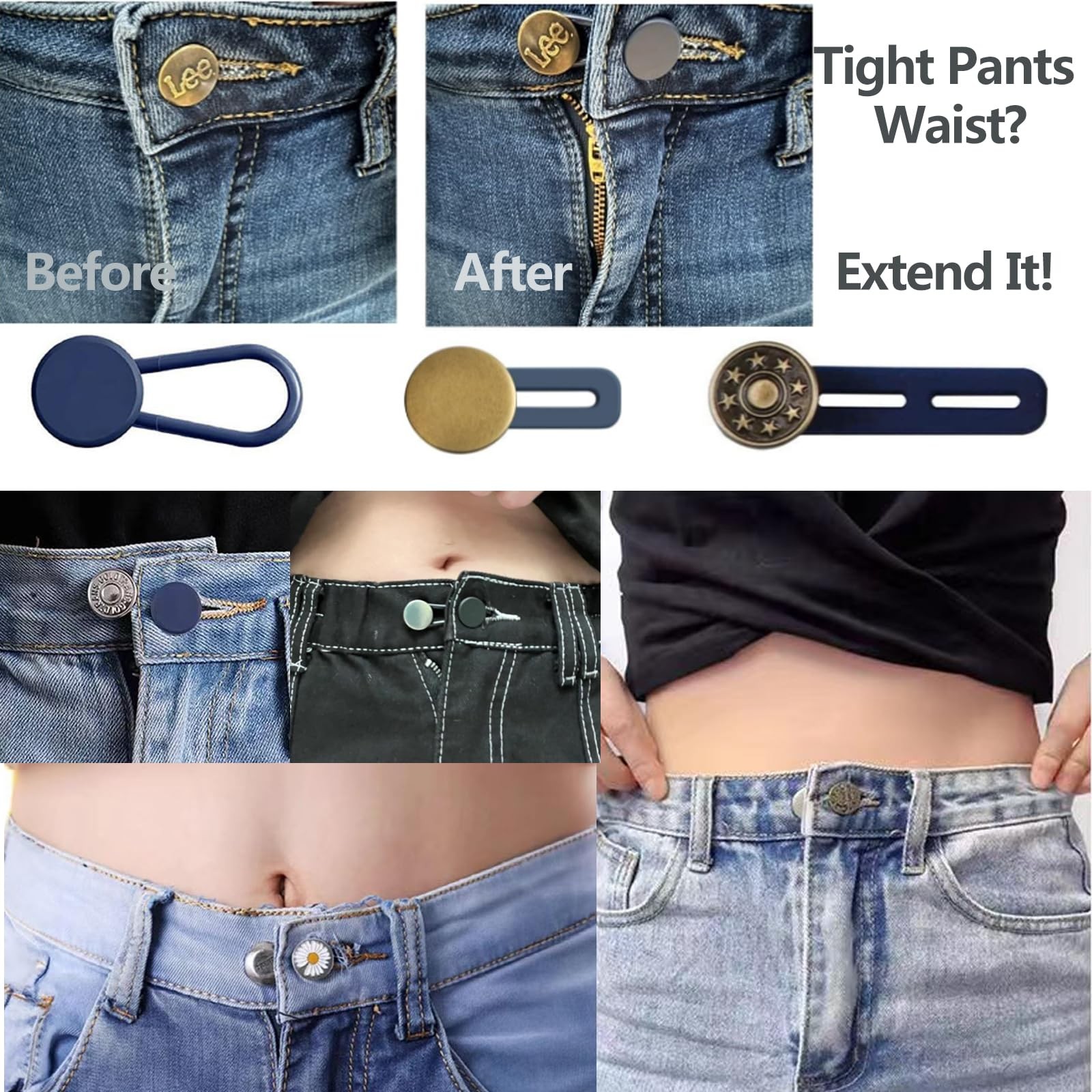 12PCS Button Extenders for Jeans, KAJUDA Pants Extender - Assorted