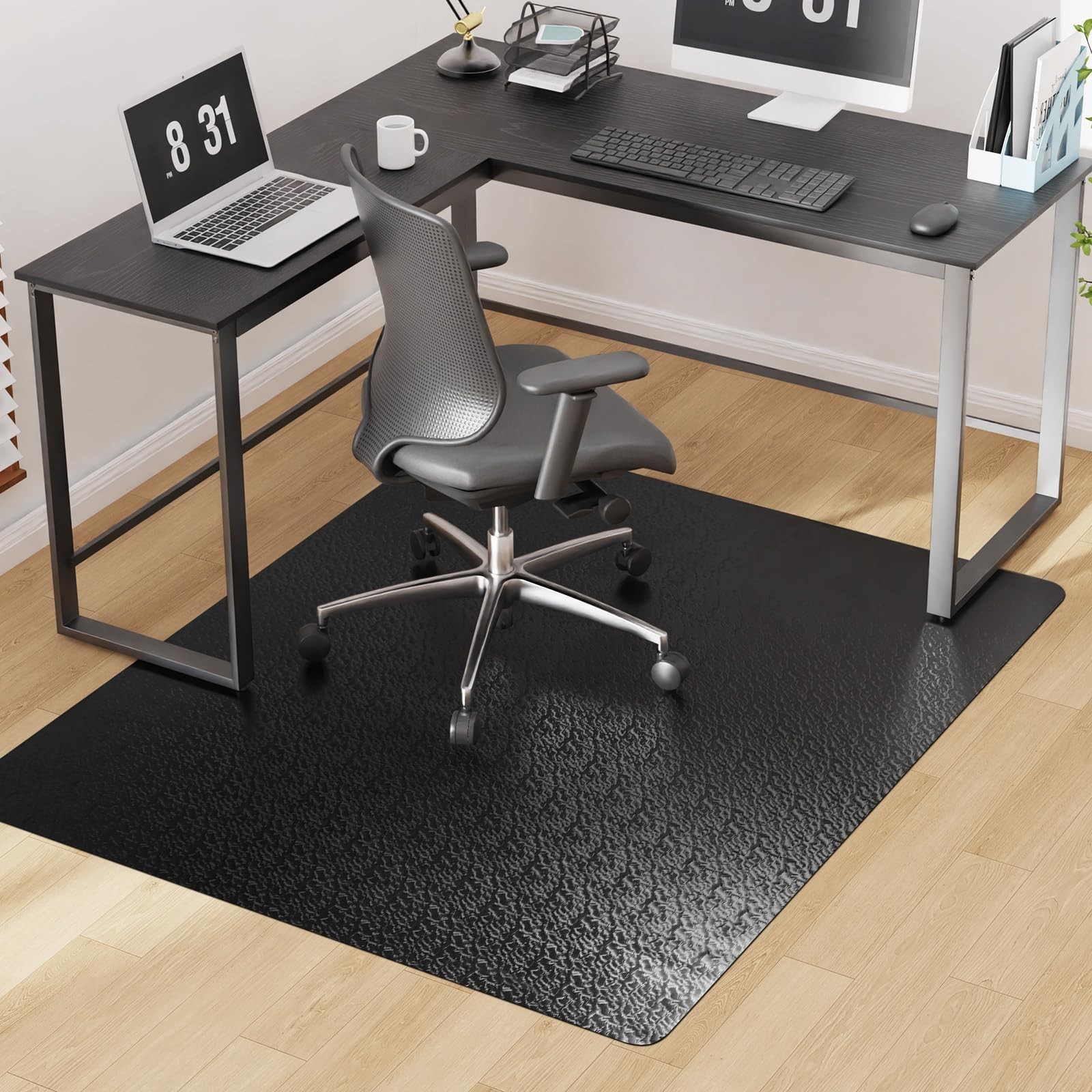 Office Chair Mat for Hardwood Floor, 50"x60" Large Black PVC Computer Desk Ch...