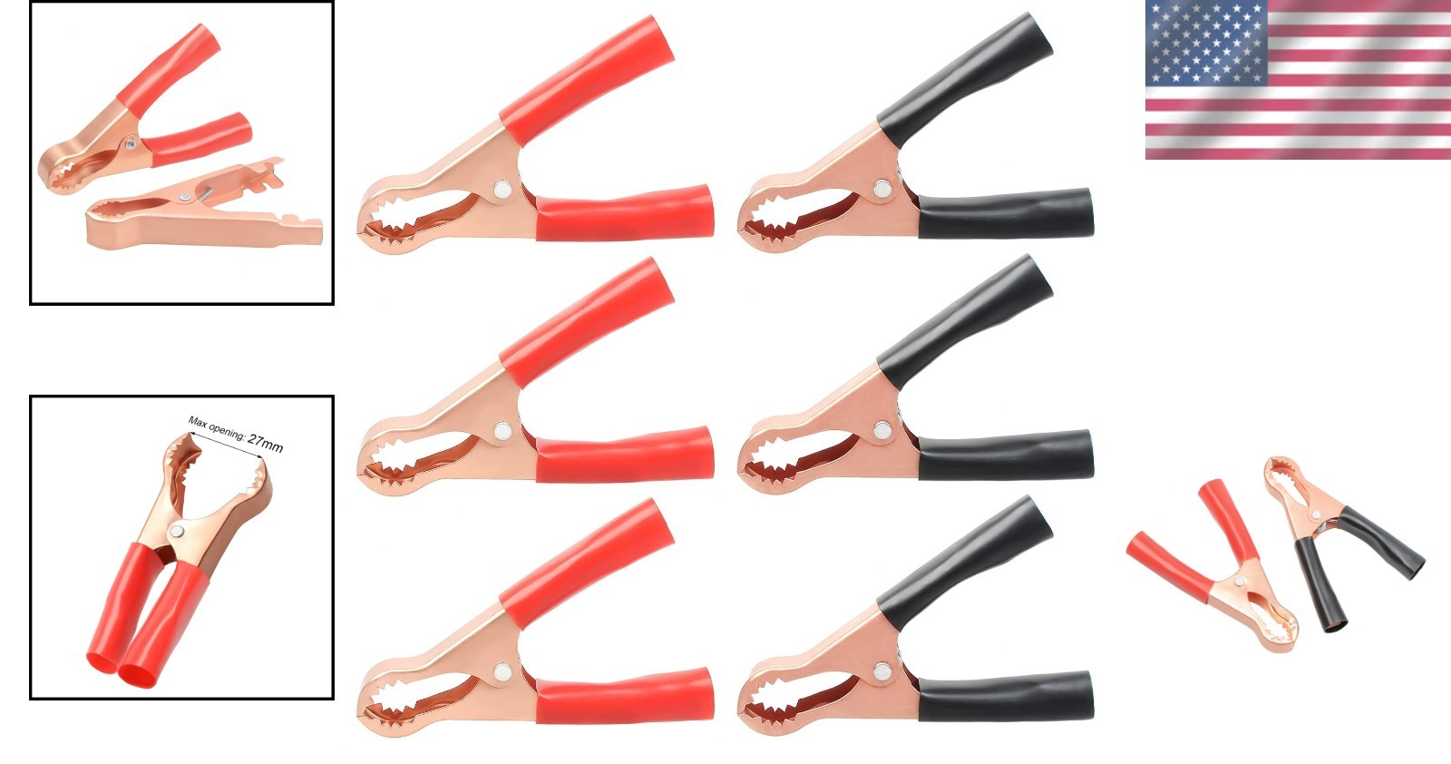 6-Piece 50A Alligator Clips - Durable Insulated Metal Clamps for Testing