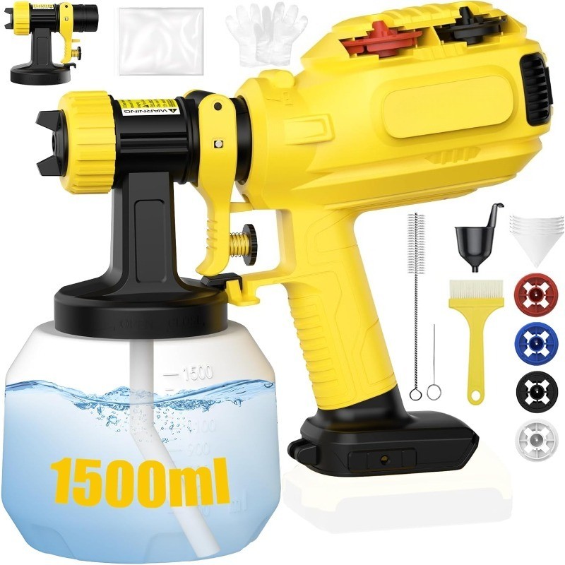 High Pressure Cordless Paint Sprayer &1500ml Container 4 Nozzles 2 Spray Head