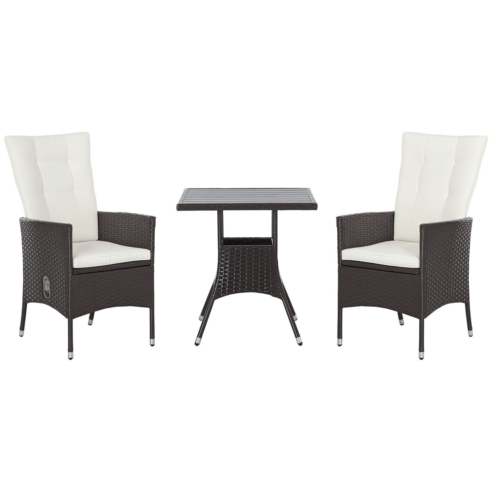 3-Piece Recliner Patio Set PE Rattan Faux Wood Table Cream Cushions