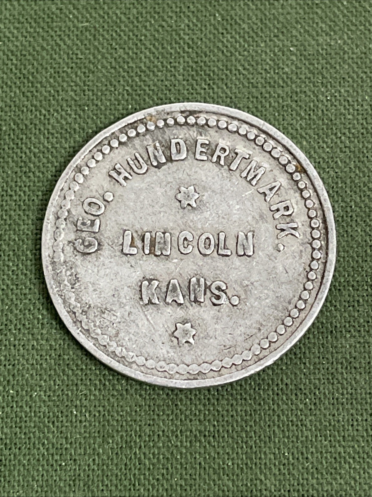Rare Geo. Hundertmark Good For 25¢ In Merchandise Token Lincoln Kansas Scrip
