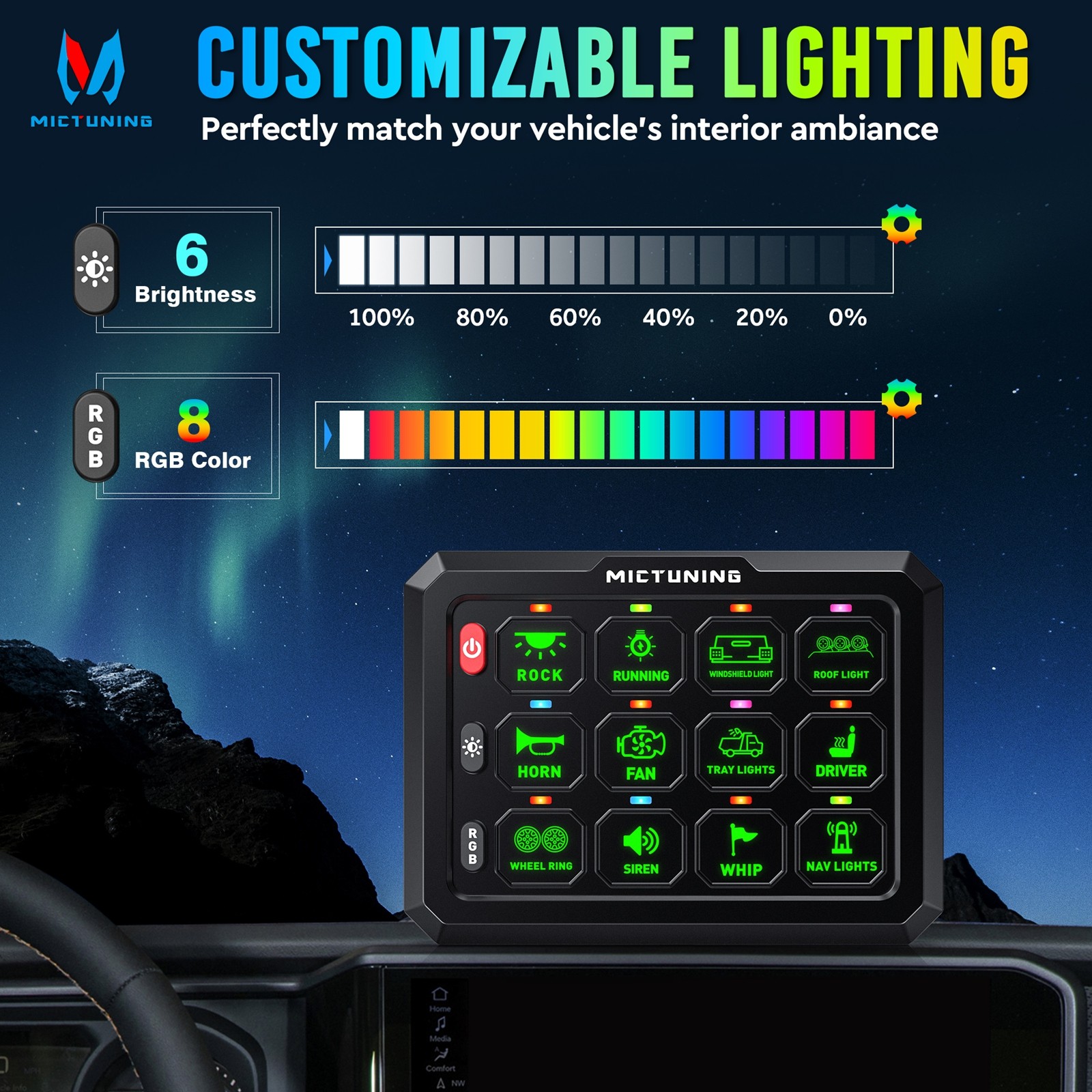 P1C 12 Gang RGB Switch Panel Momentary Toggle Flash Strobe Control Relay System