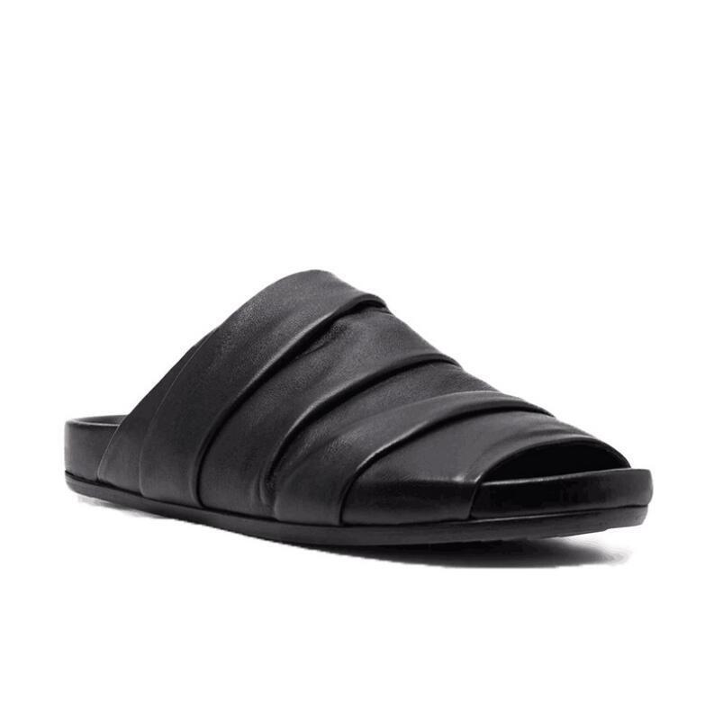Mens Summer Open Toe Slip On Slipper Real Leather Flat Casual Walking Shoes New