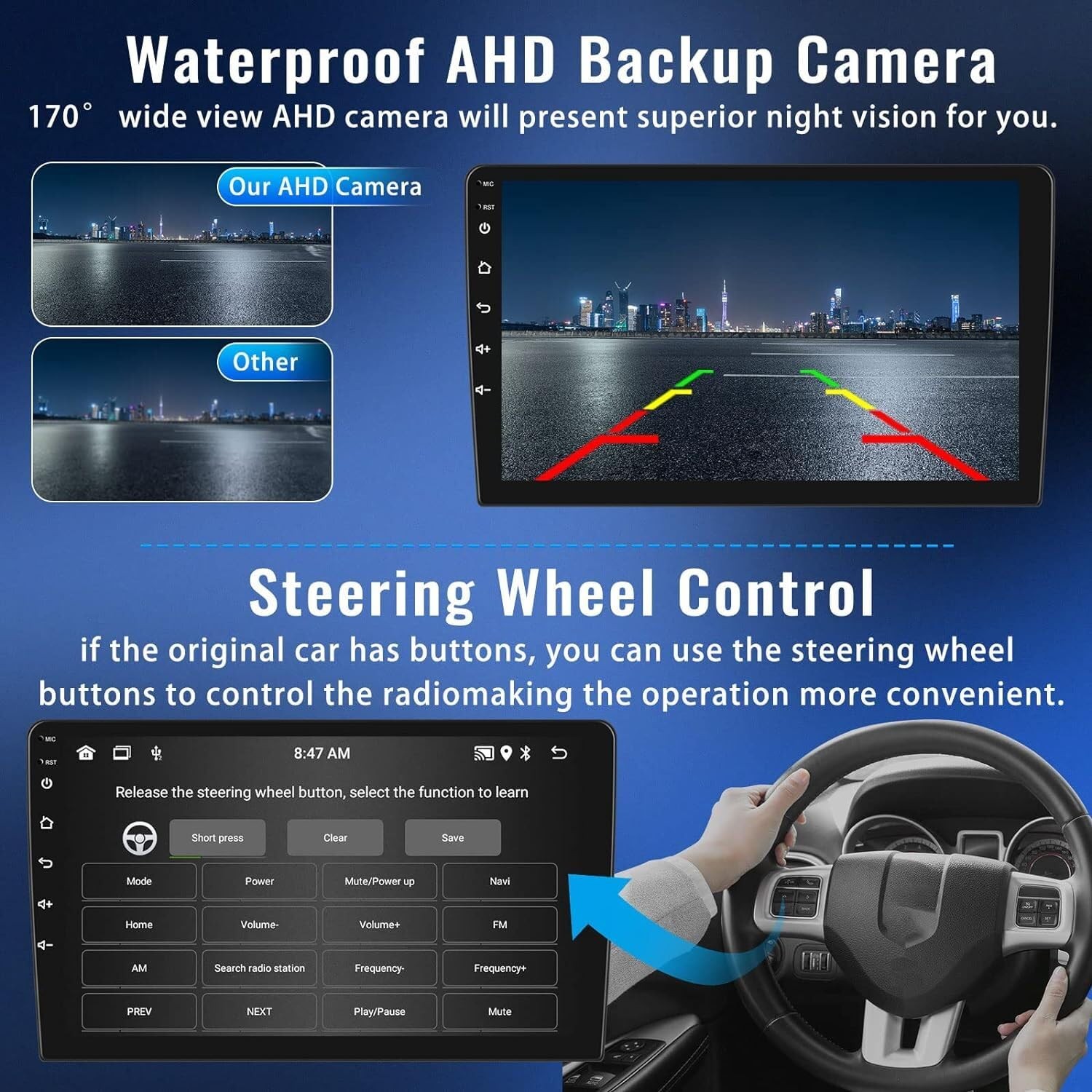10 Inch Double Din Car Stereo Wireless Carplay Android Auto GPS Bluetooth
