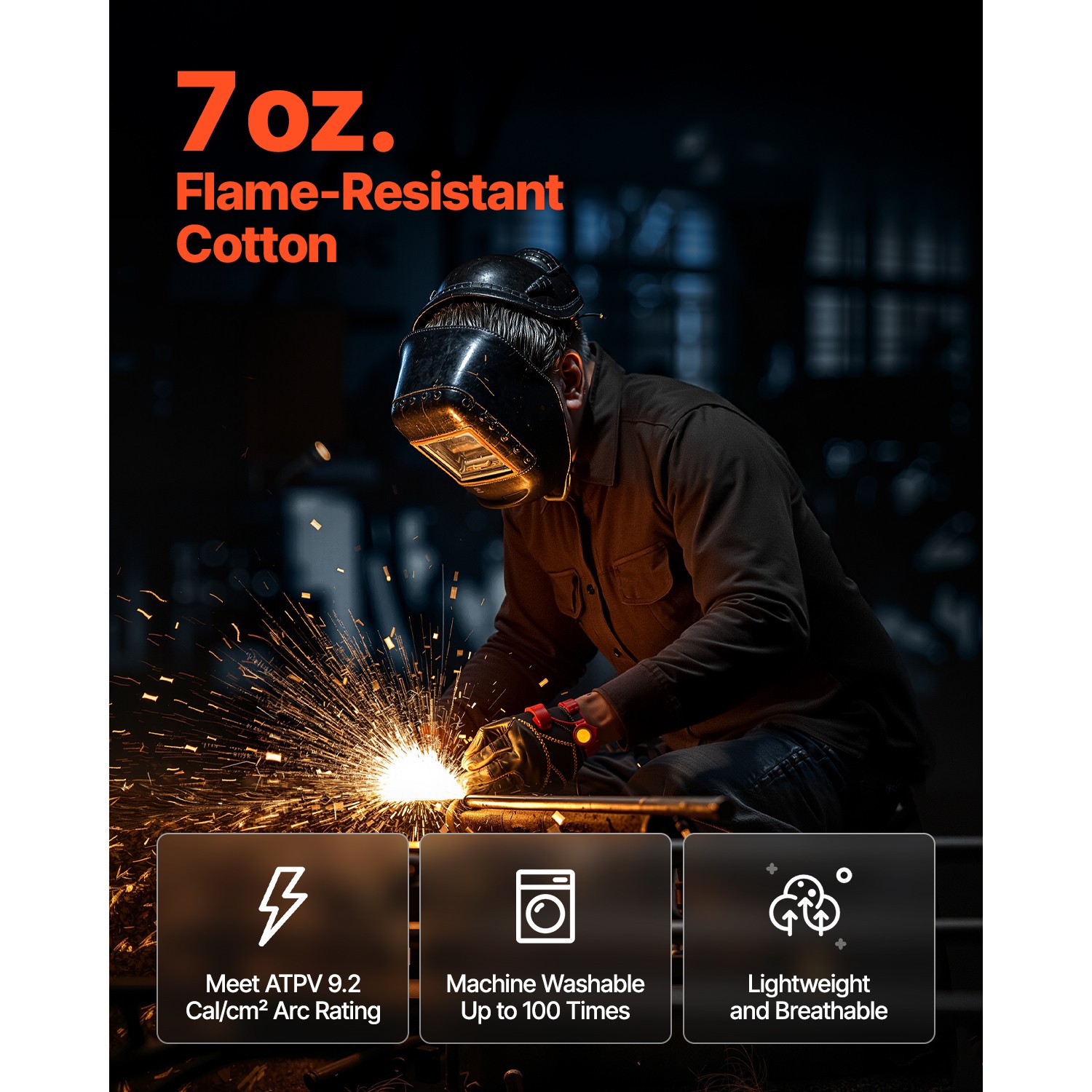 Flame-Resistant Welding Jacket M Size 7oz FR Cotton Welding Safety Jacket