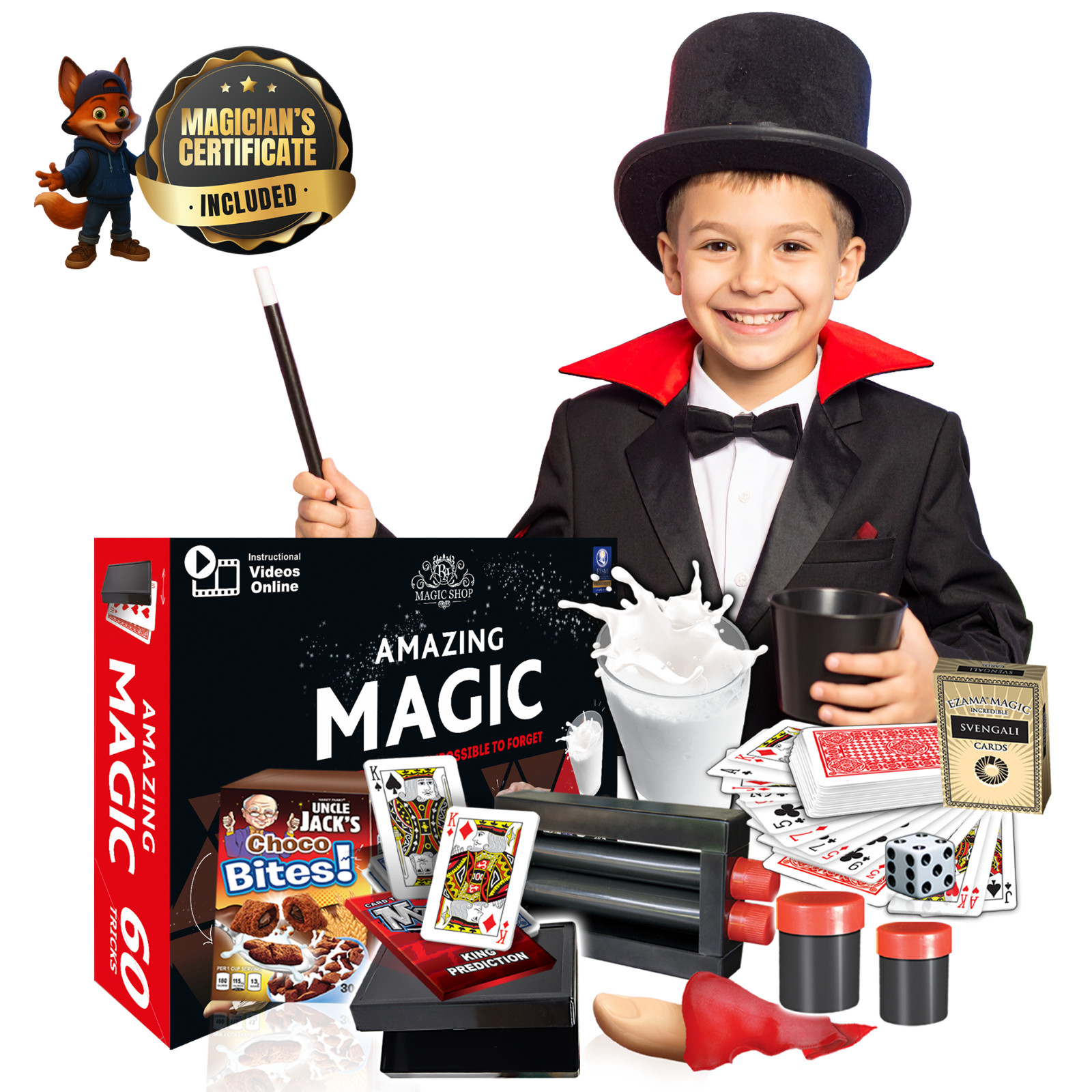 Amazing Magic Kit for Kids 60 Easy Tricks + Video|Magic Set for Beginners 8+Age