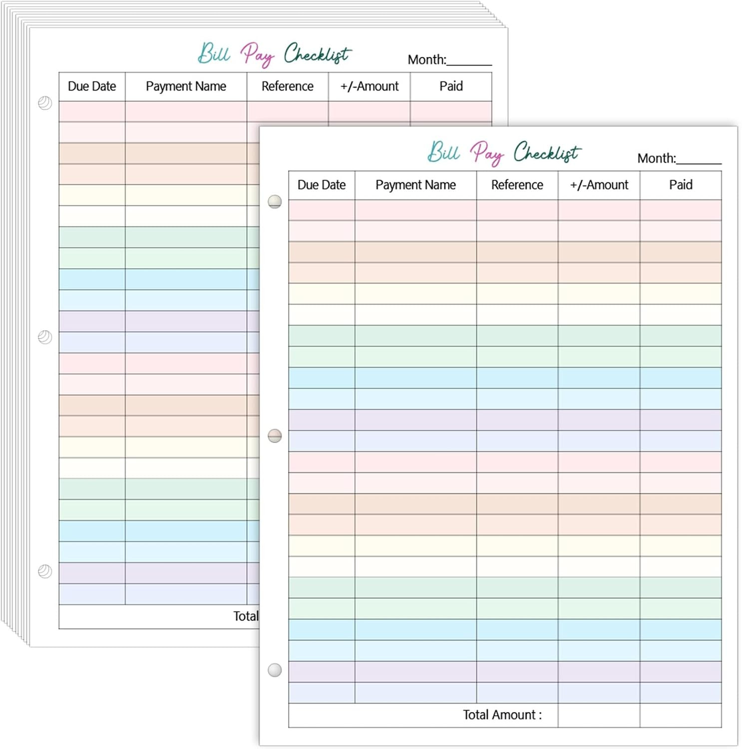 100 Sheets/200 Pages A4 Bill Pay Checklist Filler Paper 8.5×11 Inch 3-Hole Punch
