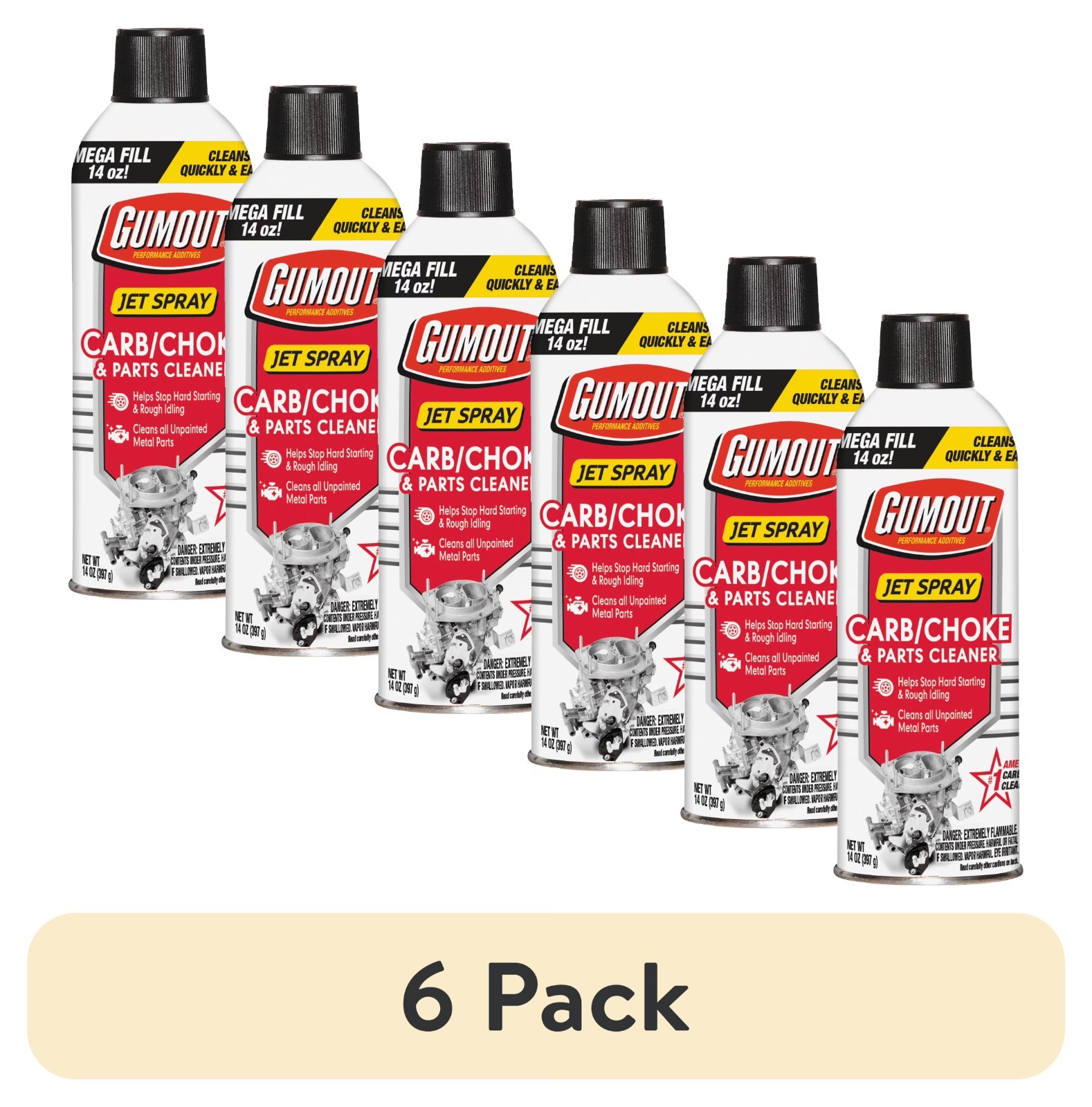 (Pack of 6) Gumout Carb And Choke Carburetor Cleaner 14 Oz. Engine Parts Spray.