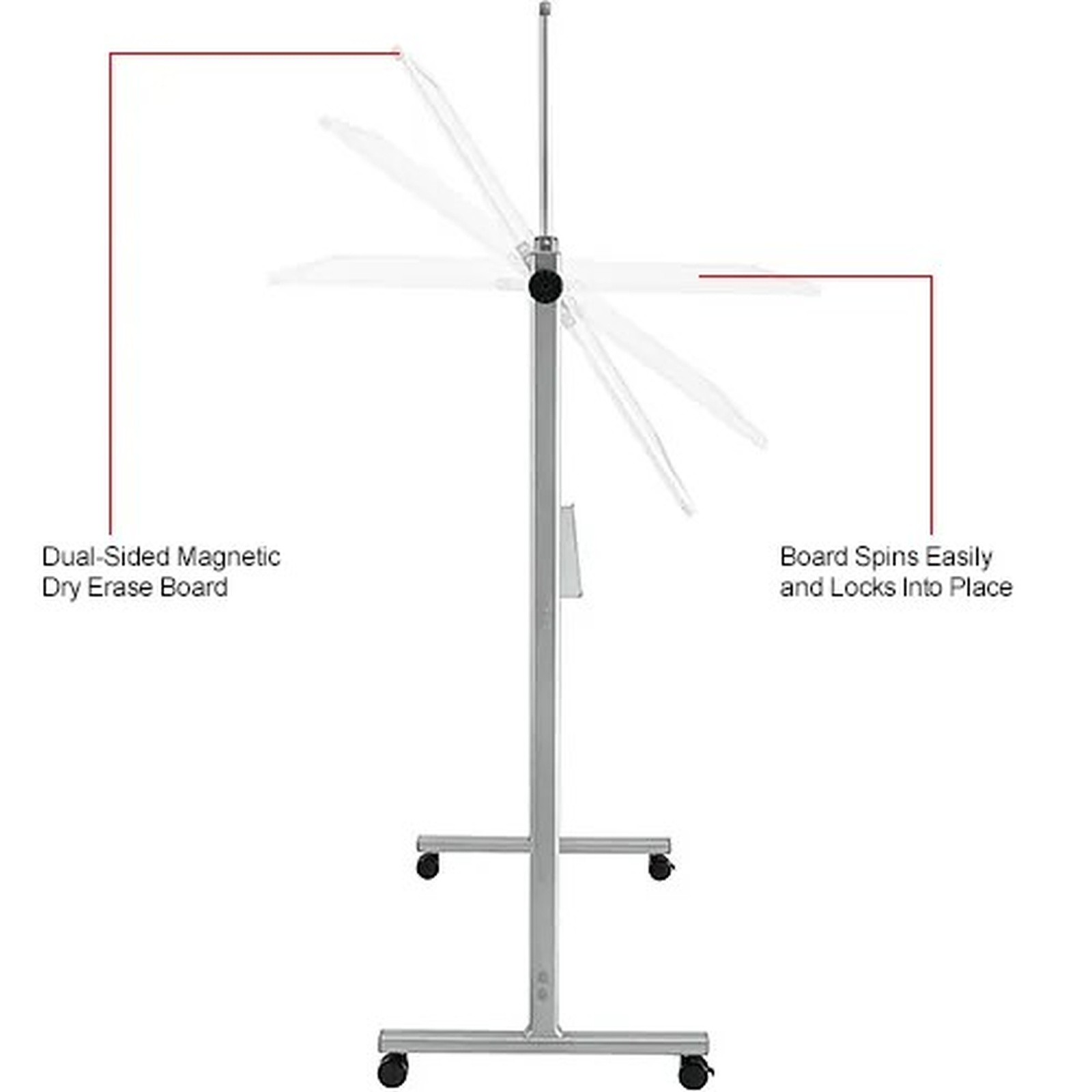 Mobile Reversible Magnetic Whiteboard - 96"W x 48"H - Steel - Silver Frame
