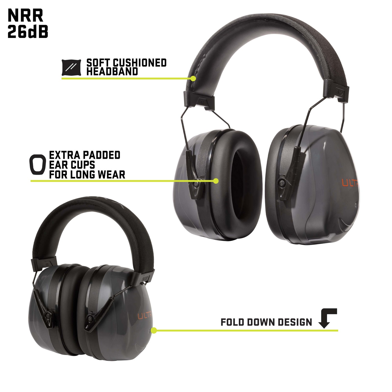 ULTRX™ Heavy Sound Defender Passive Earmuff, Gray