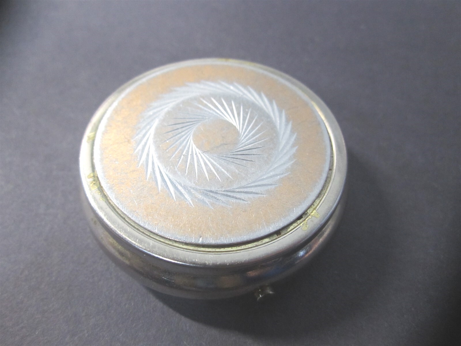 Vintage 1-1/2" Pink and Silver Swirl 3 Section Pill Holder