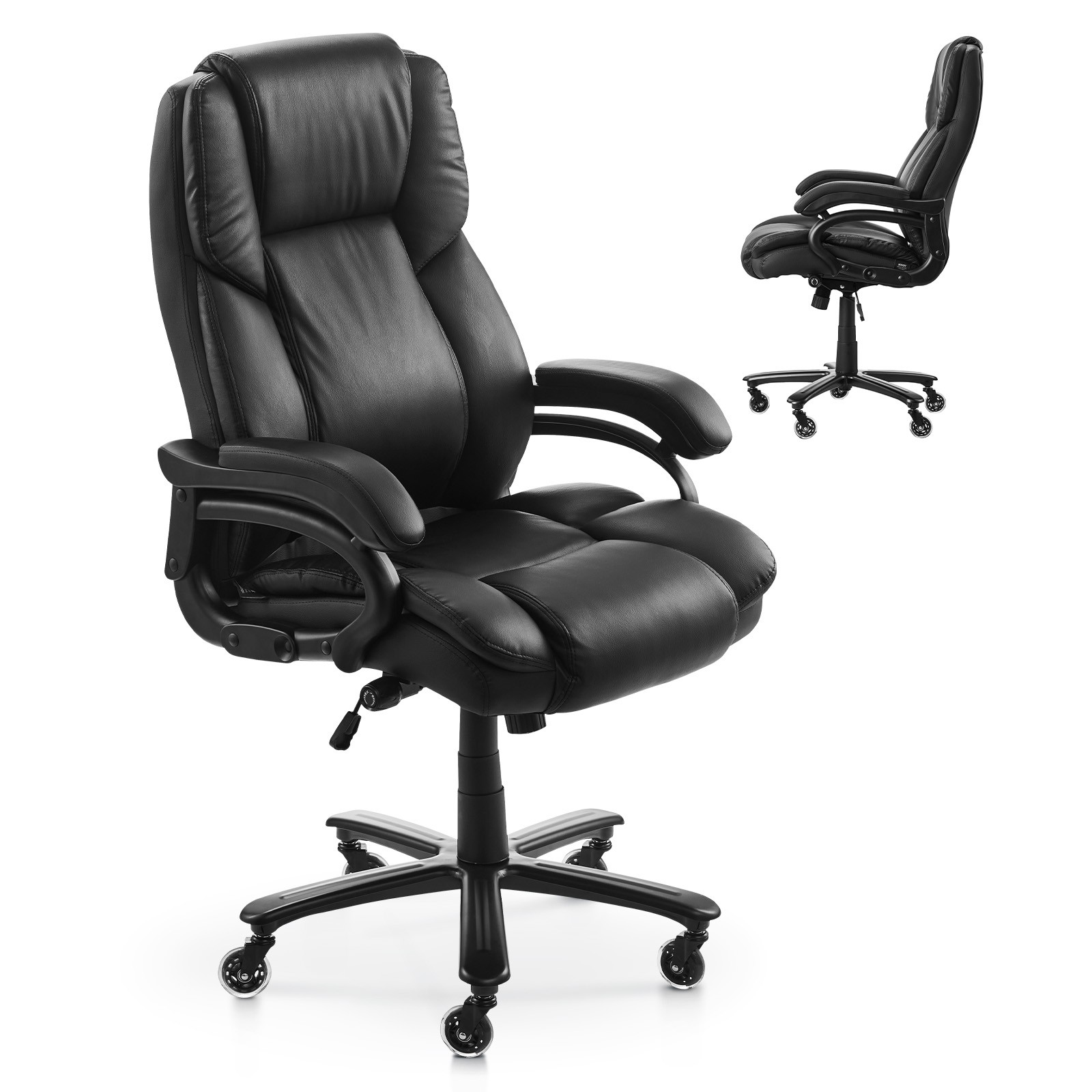 Executive Chair High Back Office Chair Knob-Control Lumbar Support Black