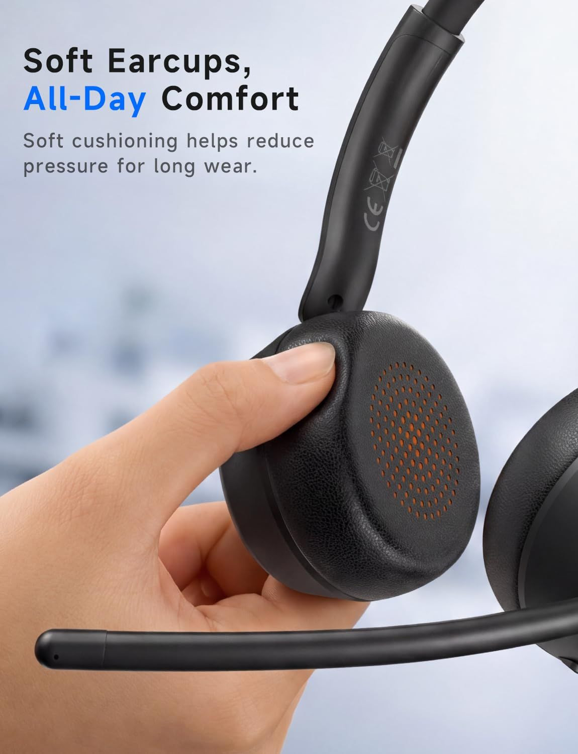 AOC Wireless Headset with Mic for Work, Bluetooth 5.4 Headphones Dark Black