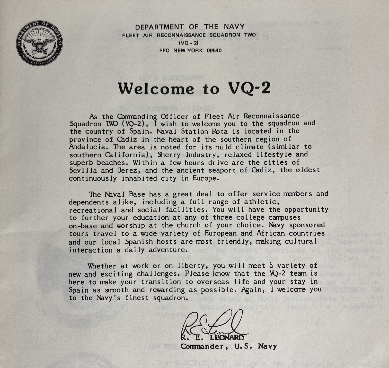 Fleet Air Reconnaissance Squadron Two VQ-2 Brochure 1990