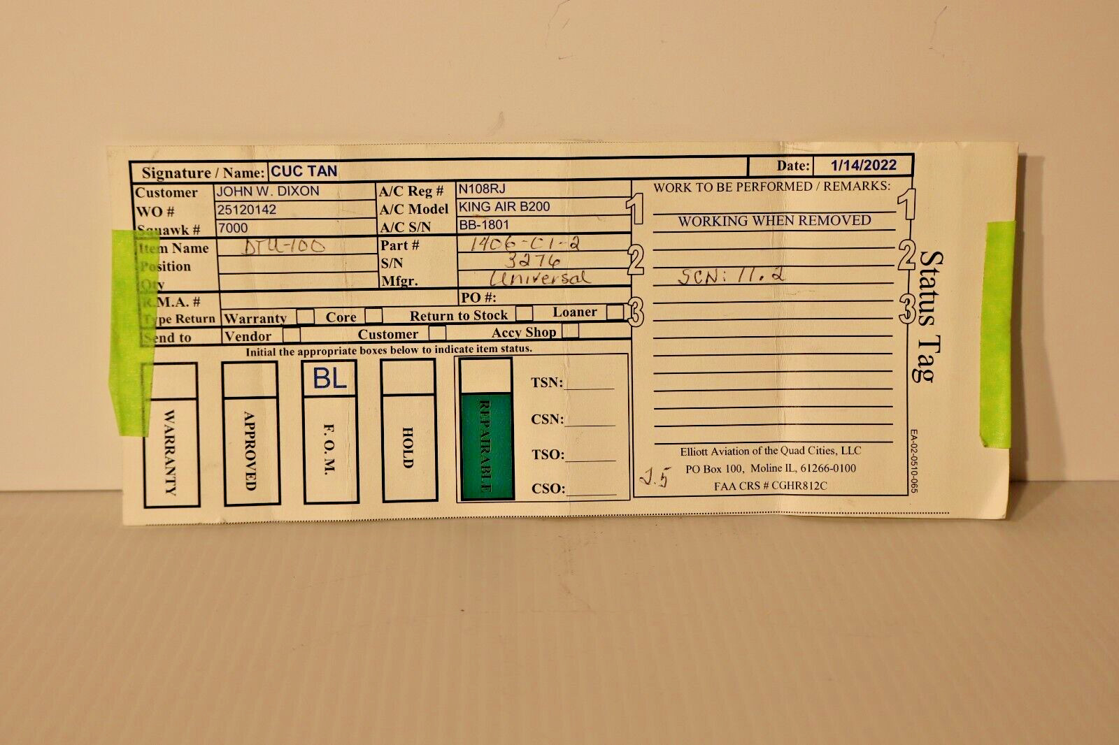 Universal Avionics DTU-100 Data Transfer Unit 1406-01-2 Removed Working