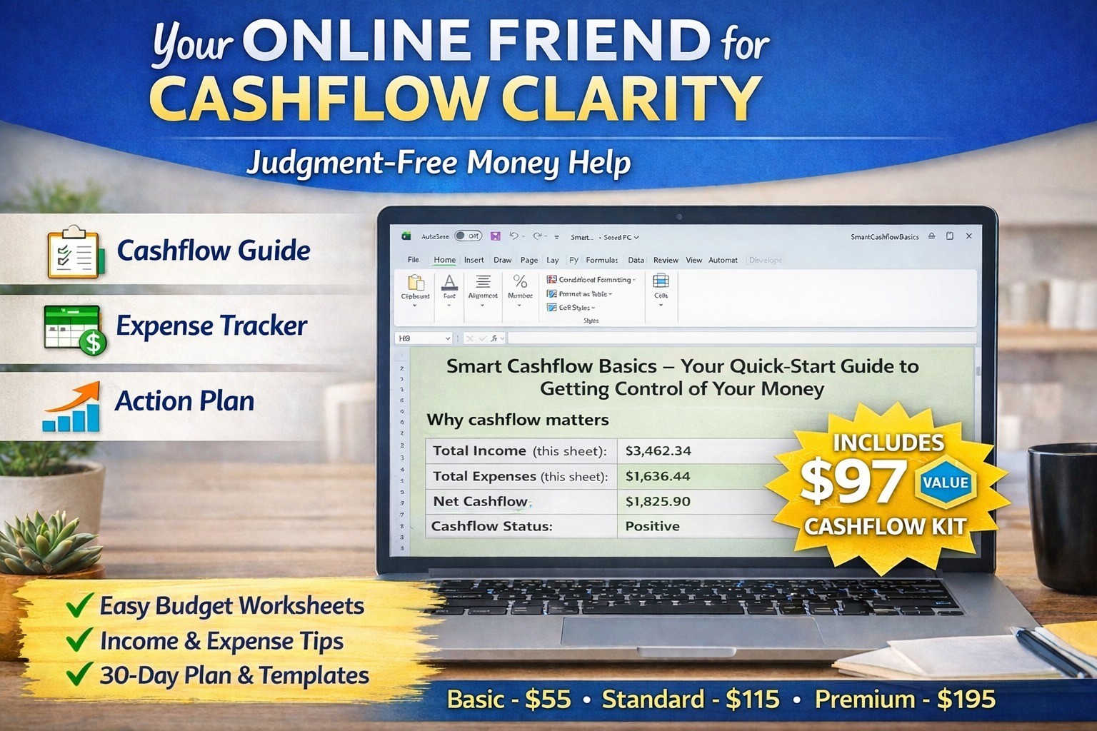 Cashflow Report Include Budget Planner USB + Cashflow Coaching | Expense Tracker