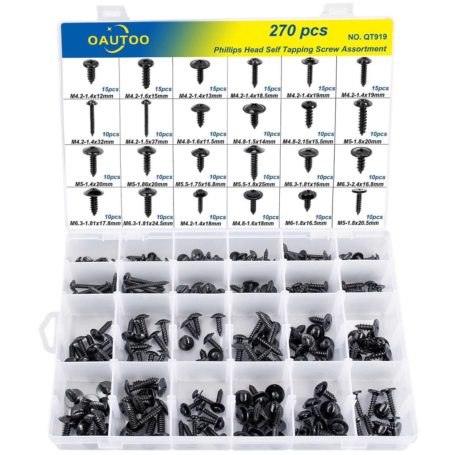 OAUTOO 270pcs Automotive Body Screw Phillips Head Self One Size, Black