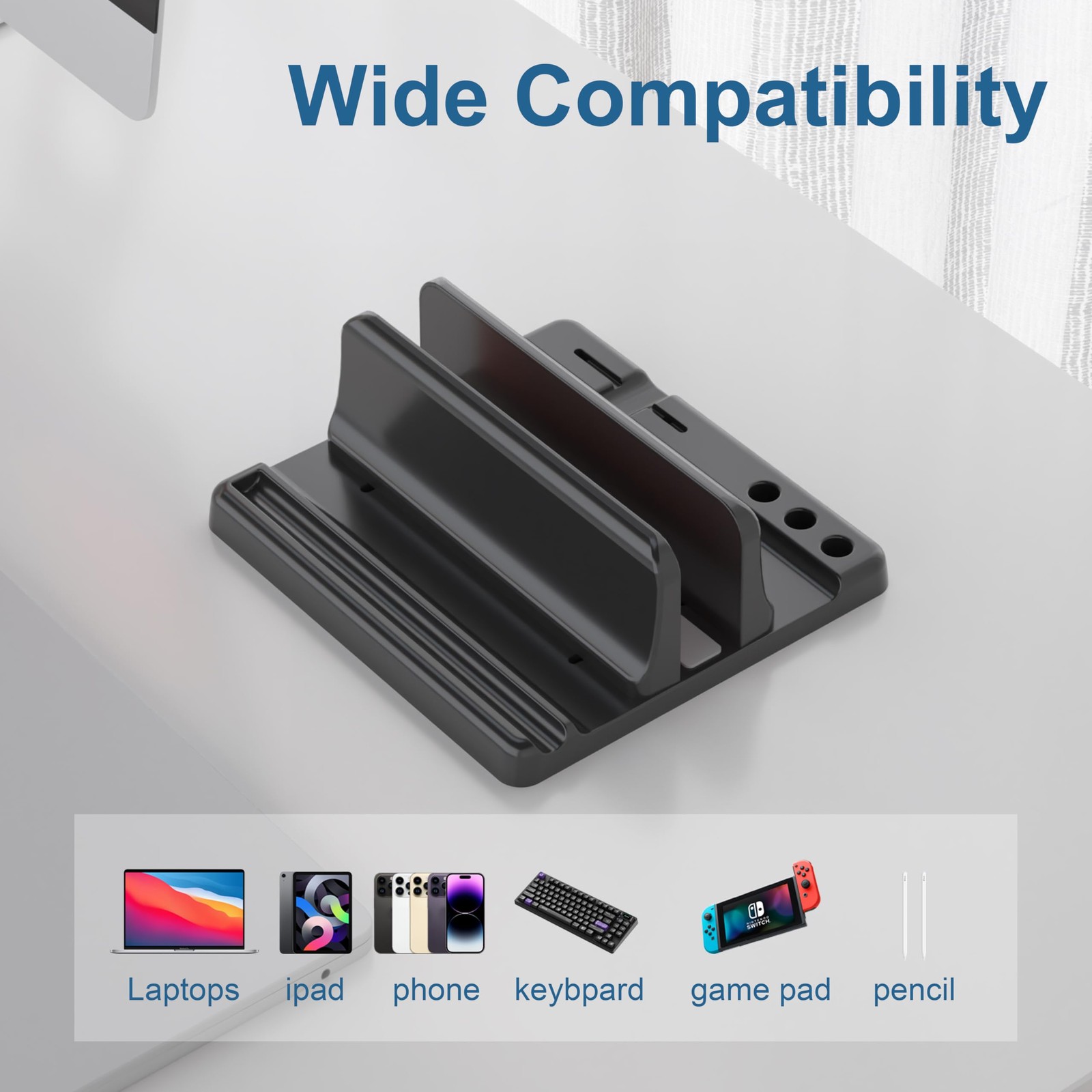 Vertical Laptop Stand Holder - Adjustable ABS Plastic Black-1 Slot Version