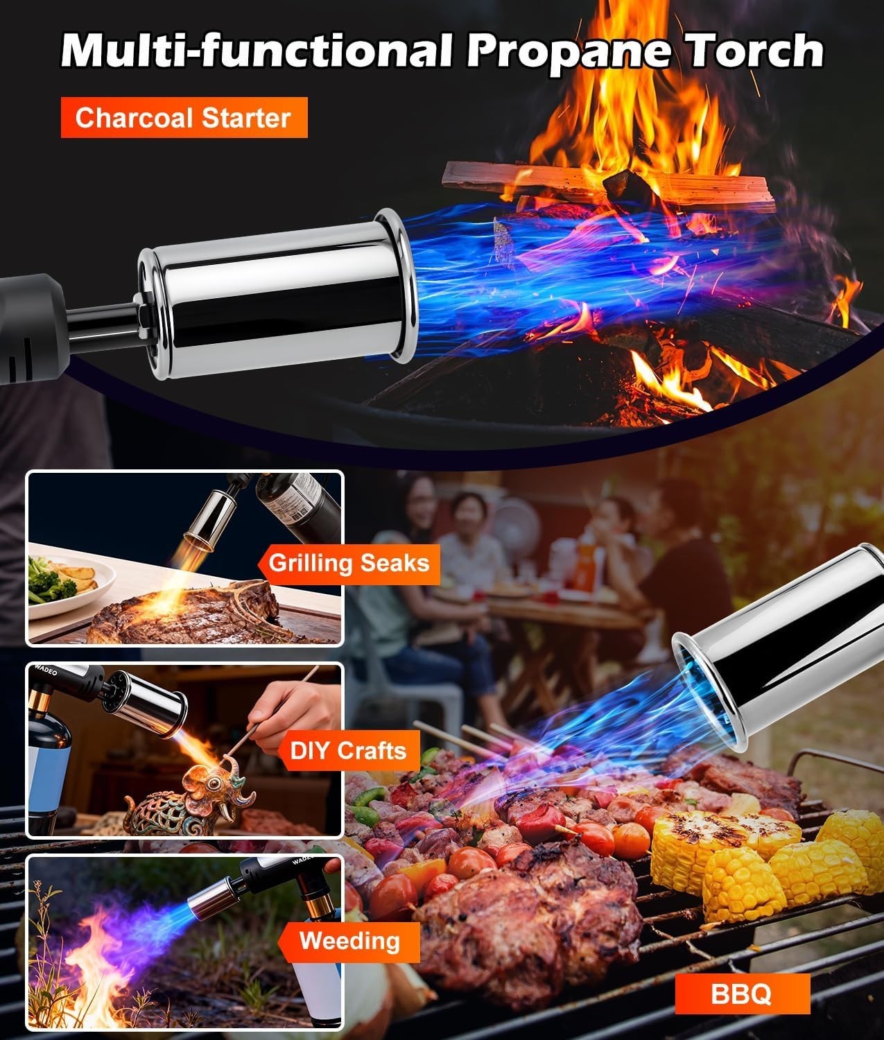 Powerful Propane Torch Gun with One-Touch Max Fire, Adjustable Flame Thrower Tor
