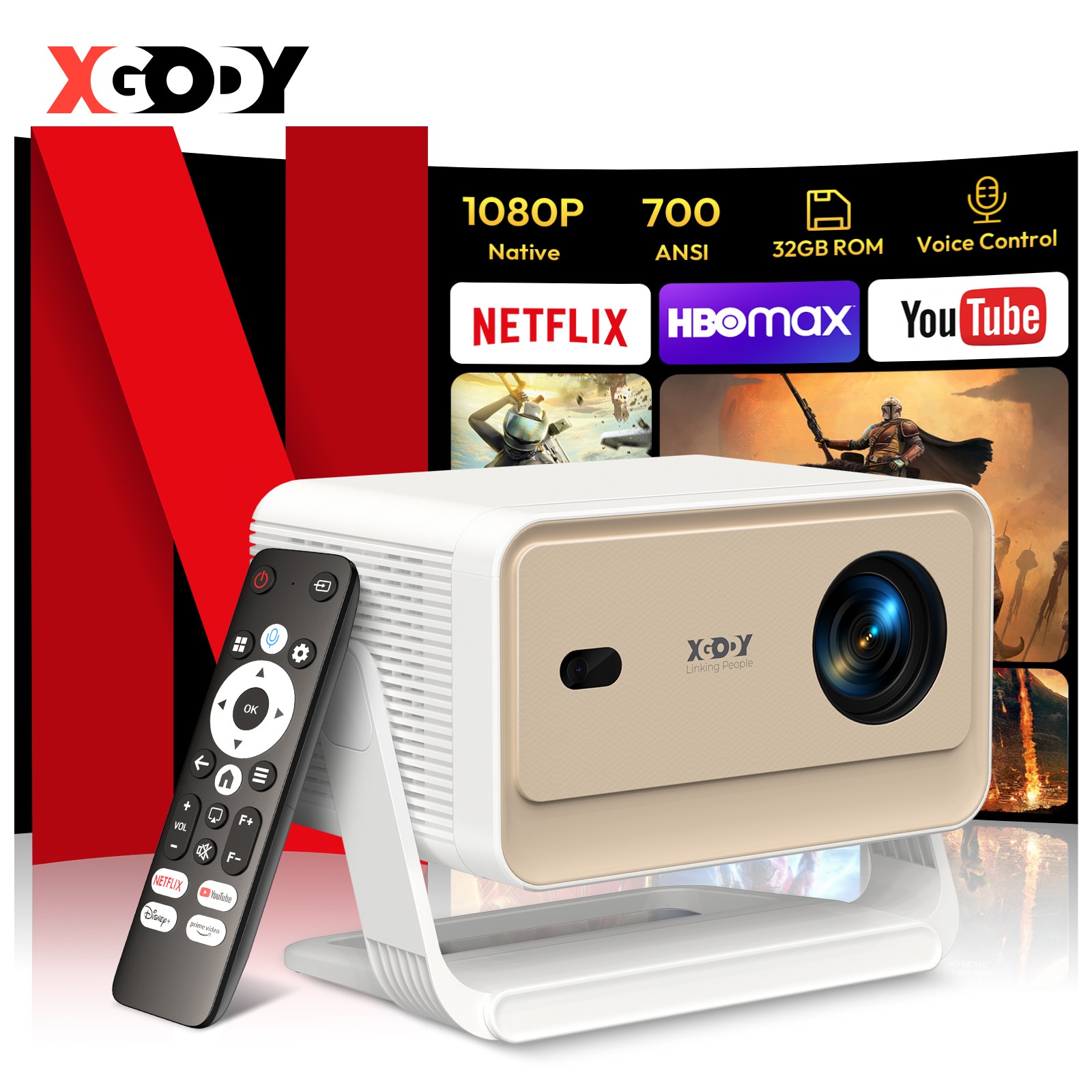 XGODY N6 Pro Netflix Official Smart Projector WiFi Android Home Theater W/Screen