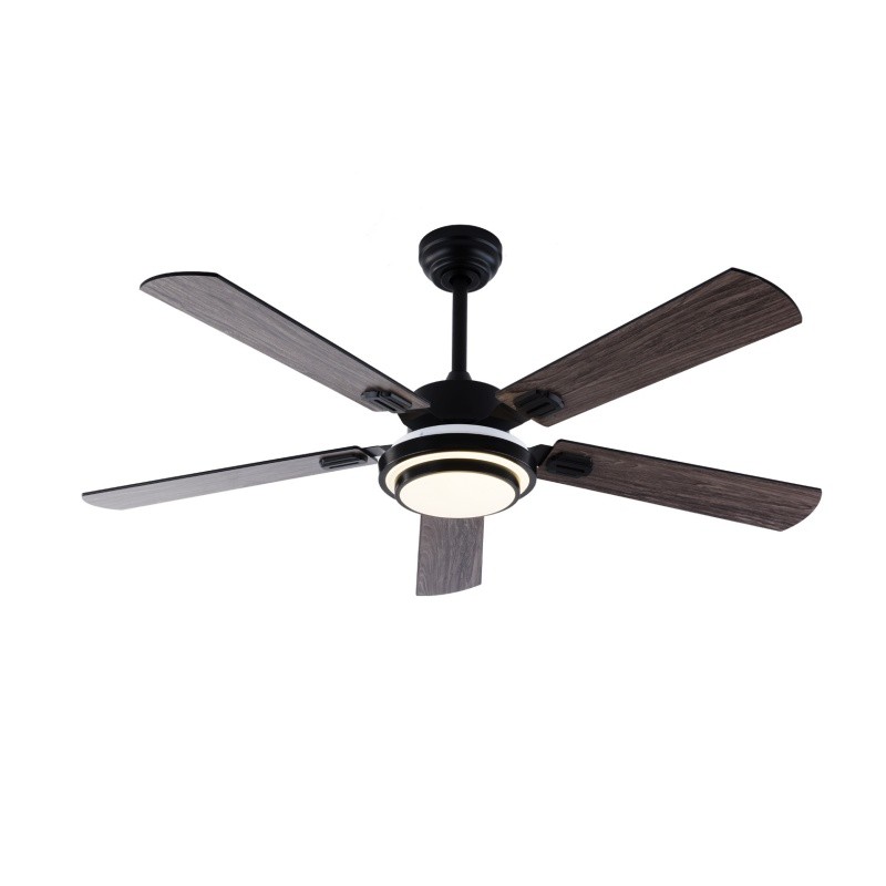 52" Modern Wood Ceiling Fan with Light 5 Double Sided Blade Reversible Remote