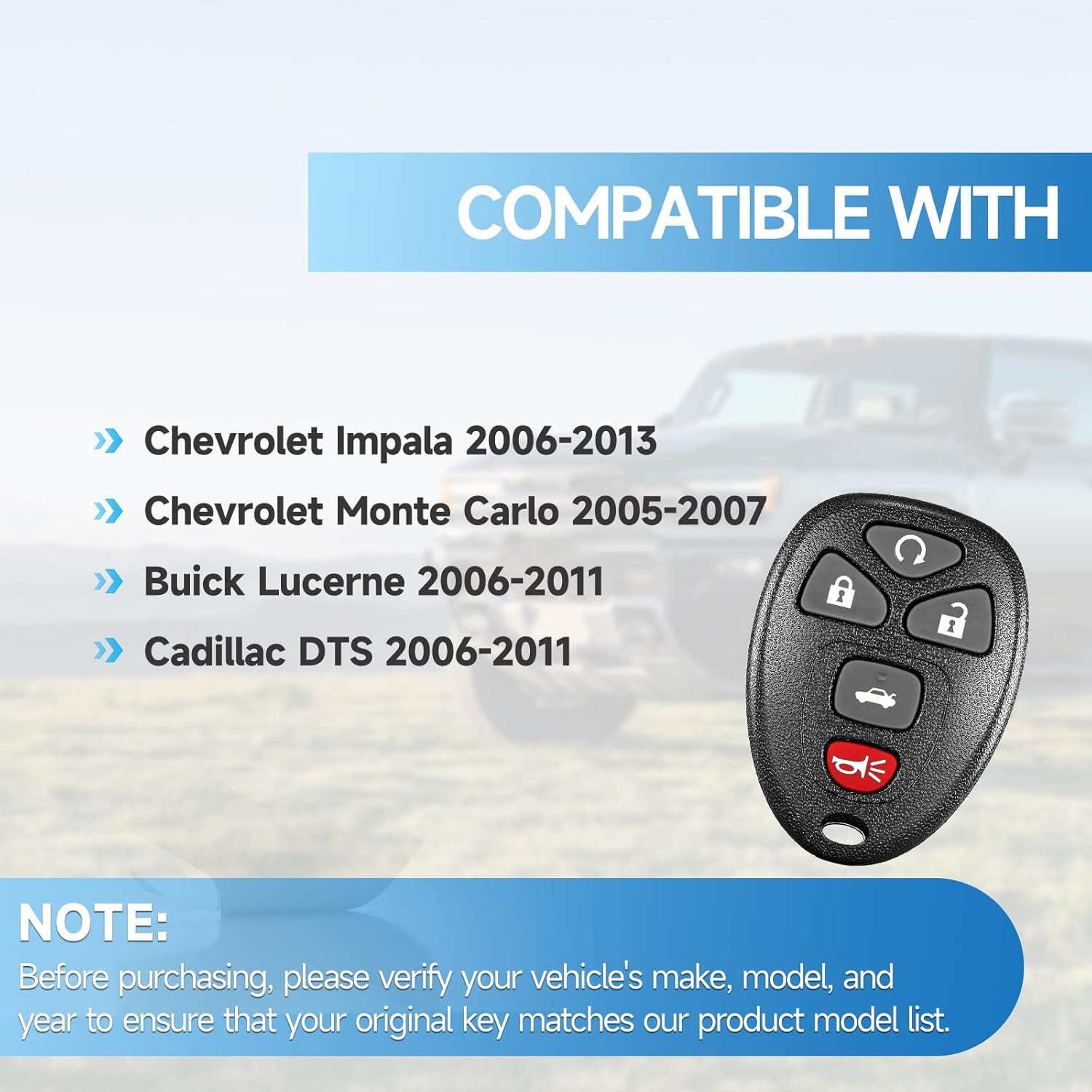 Key Fob Replacement Fits for Impala 2006 2007 2008 2009 2010 2011 Size: 1-Pack