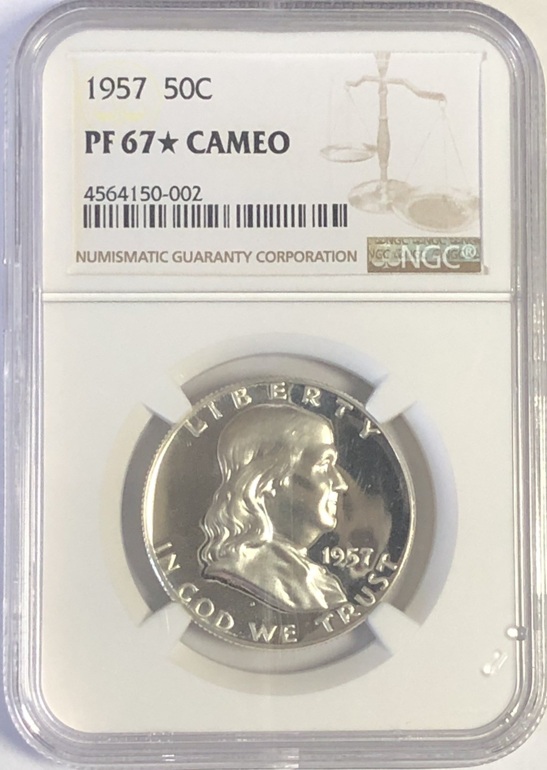 1957 50C "NGC PF67+ CAMEO" NEAR PERFECT WITH CAMEO, HARD FINE, STUNNING FIND💥✅