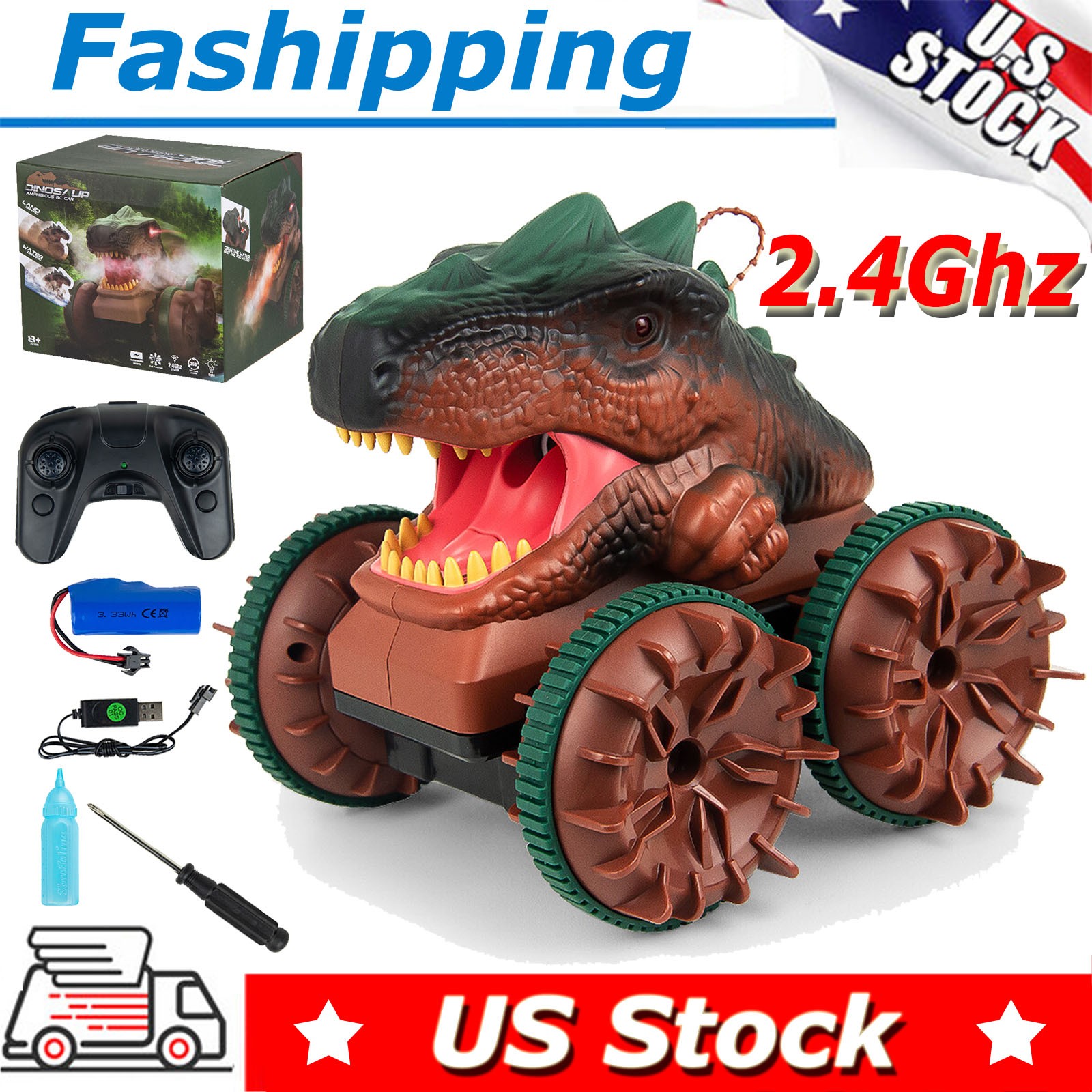 Dinosaur Remote Control Car 2.4Ghz with Light Spray Sound Function Toys for Kids