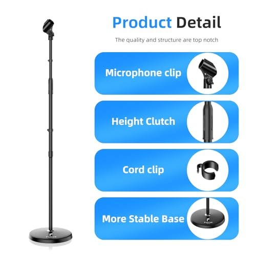 Microphone Stand Mic Floor Stand, Adjustable Height from 39" to 66", 180°