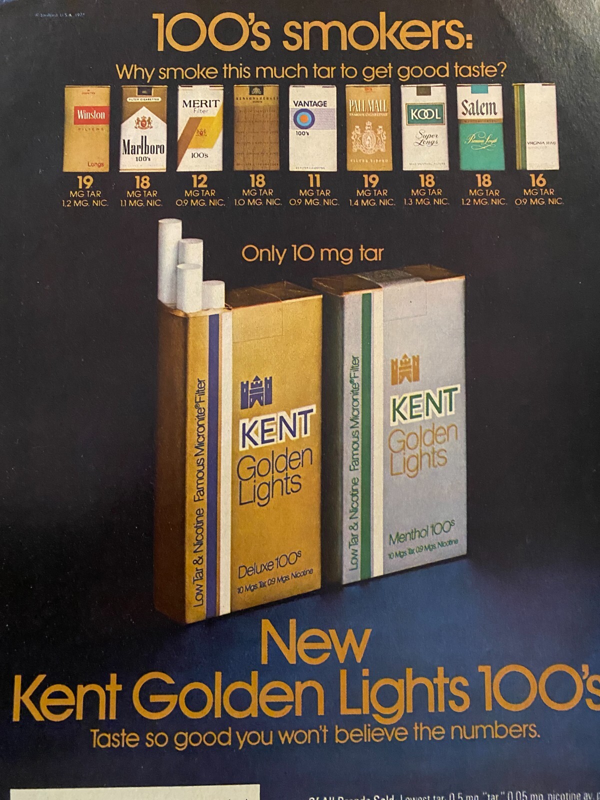 Kent Golden Lights Cigarettes, Full Page Vintage Print Ad