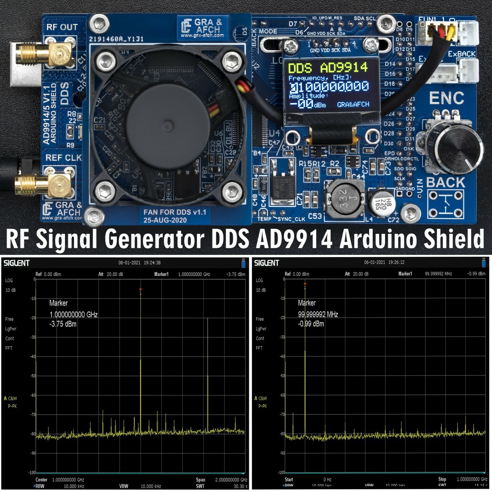 AD9914 DDS Arduino Shield RF Generator 1.4GHz @3.5GHz Core Clock, Low Spurs