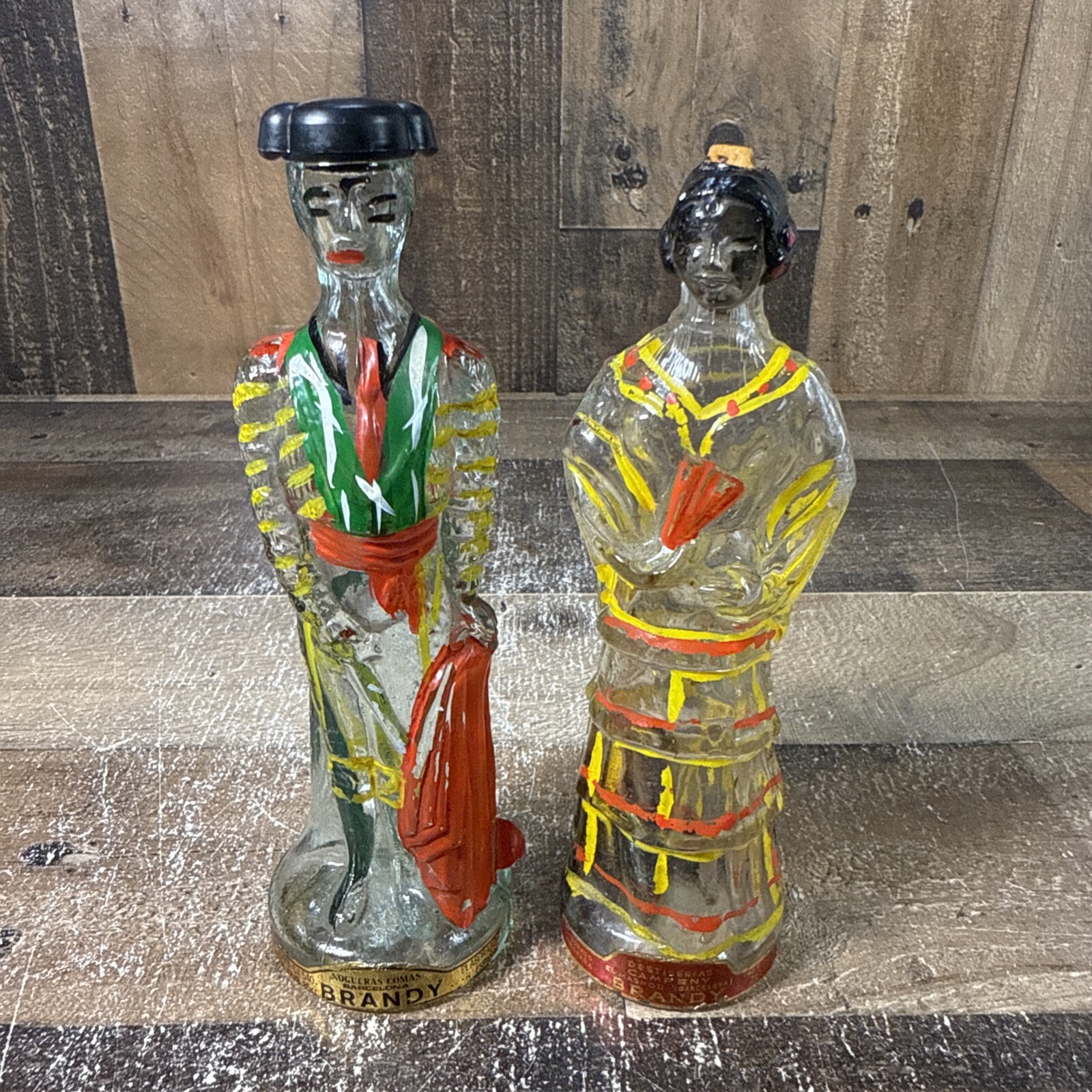 OLD Nogueras Comas Figural Brandy Bottles- Matador & Lady- Barcelona Spain Empty