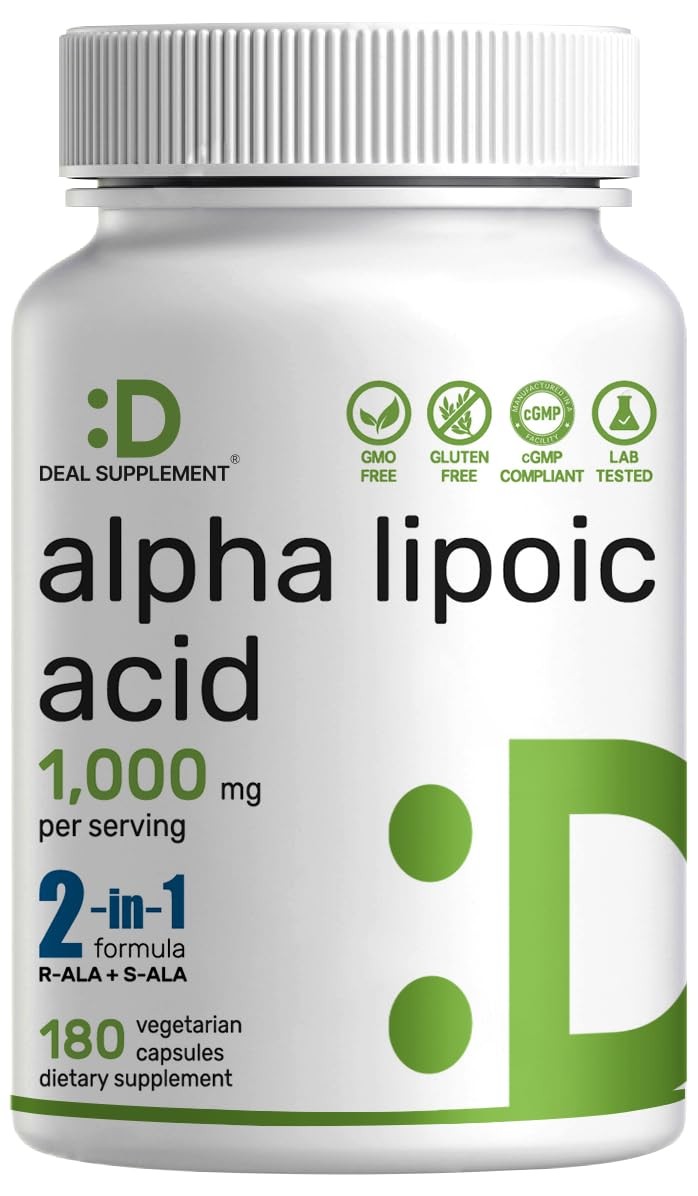Alpha Lipoic Acid 1,000mg, 180 Veggie Capsules – 50/50 180 Count (Pack of 1)